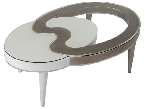 Artmax Oval Glass Dusty White Silver Coffee Table