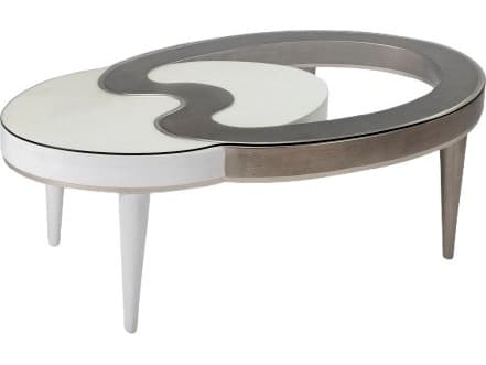 Artmax Oval Glass Dusty White Silver Coffee Table
