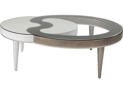 Artmax Oval Glass Dusty White Silver Coffee Table
