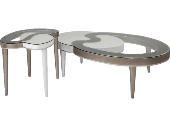 Artmax Oval Glass Dusty White Silver Coffee Table