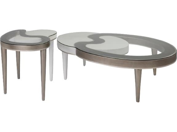 Artmax Glass Dusty White Silver End Table