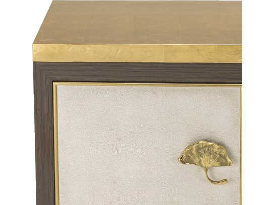 Artmax Aged Tarnished Goldleaf Beige Walnut Wood Accent Chest