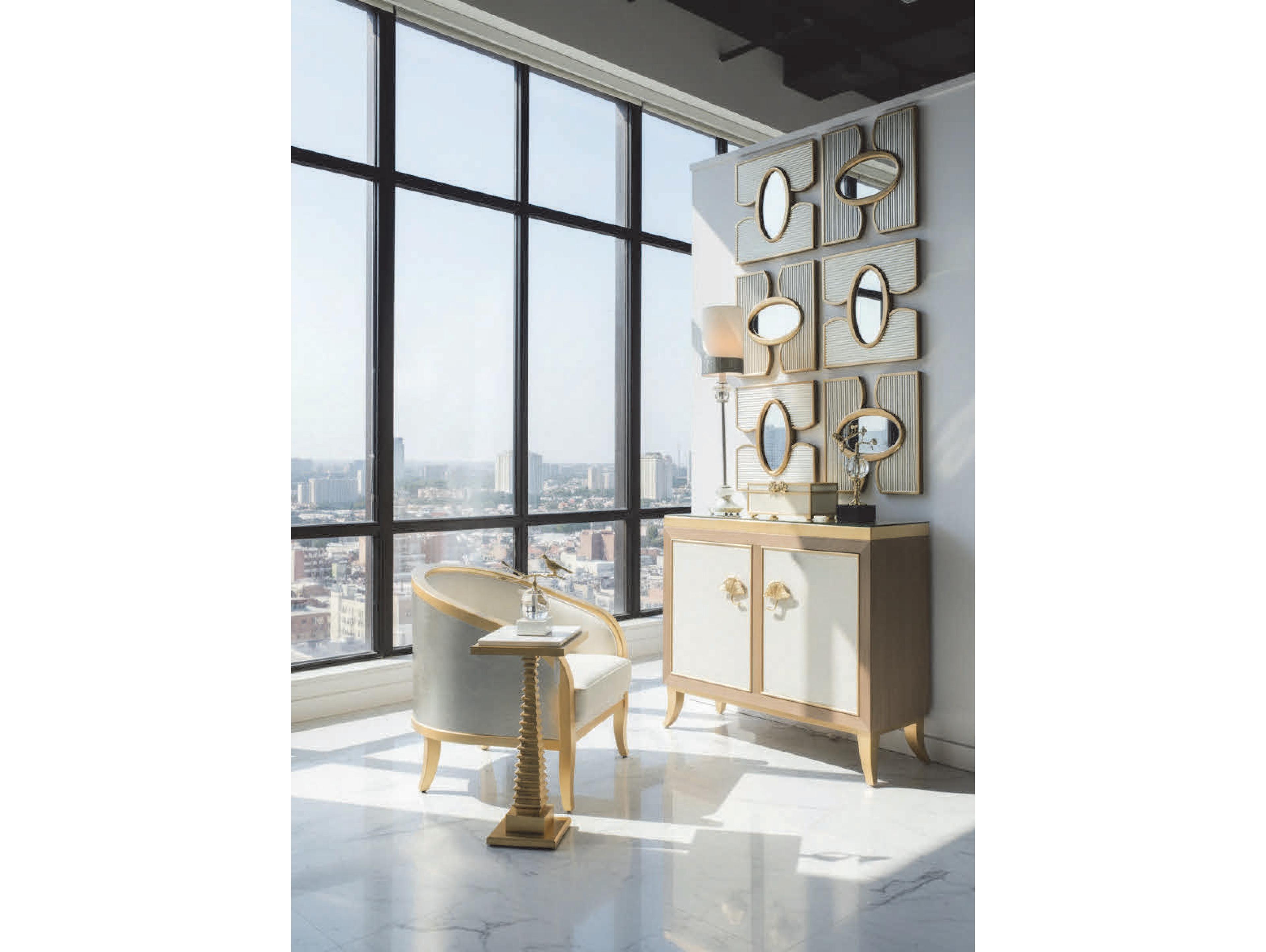 Artmax Aged Tarnished Goldleaf Beige Walnut Wood Accent Chest