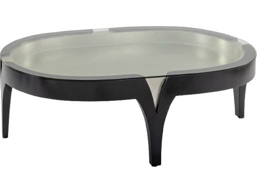 Artmax Oval Glass Black Silver Coffee Table