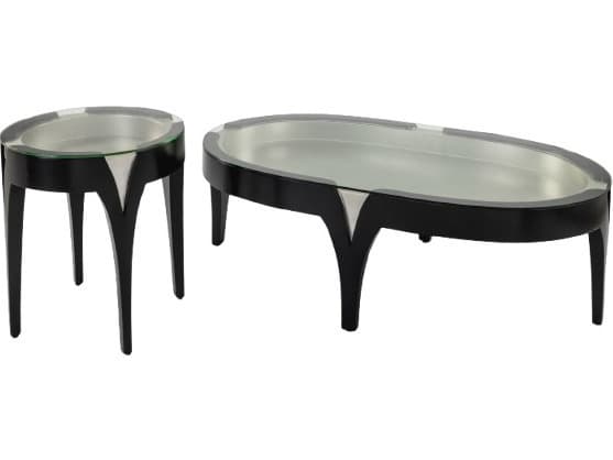 Artmax Oval Glass Black Silver Coffee Table