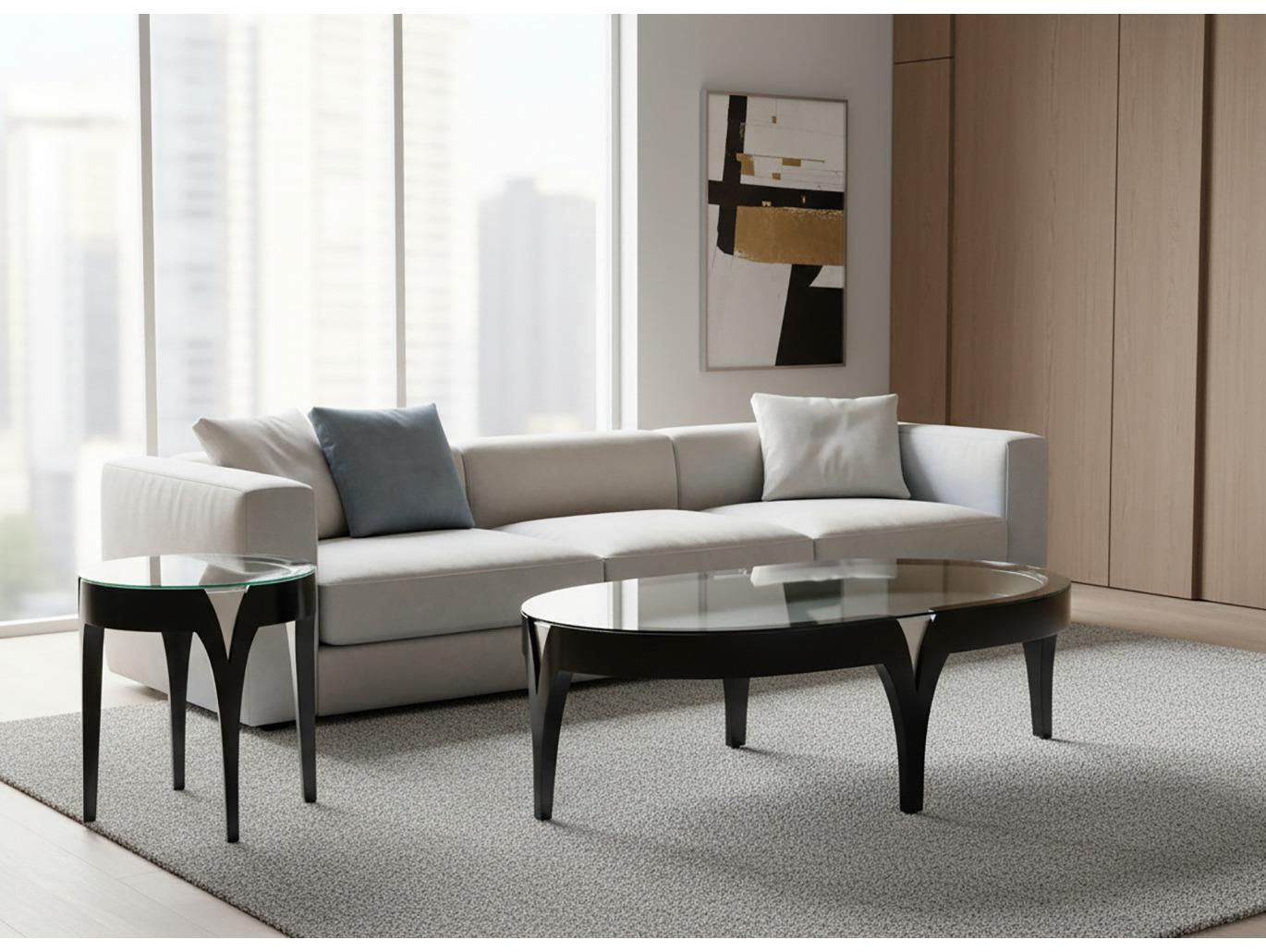 Artmax Oval Glass Black Silver Coffee Table
