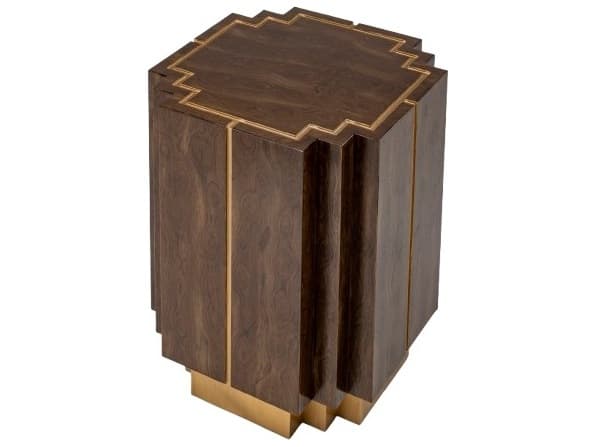 Artmax Square Wood Walnut Bright Gold End Table