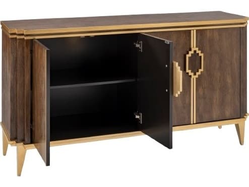 Artmax 68" Walnut Wood Bright Gold Sideboard