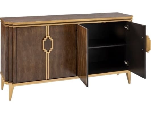Artmax 68" Walnut Wood Bright Gold Sideboard