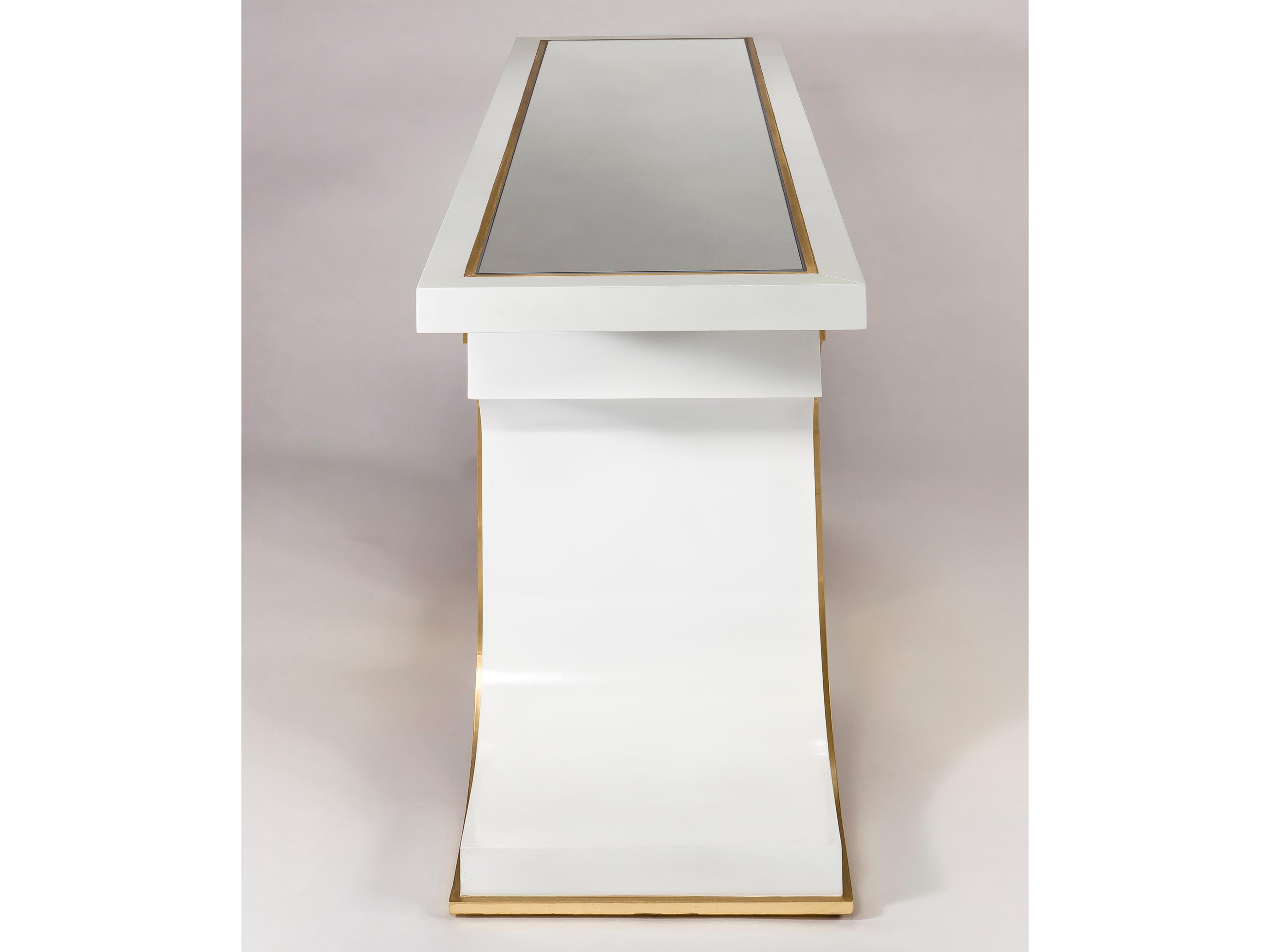 Artmax 62" Rectangular Glass White Gold Leaf Console Table