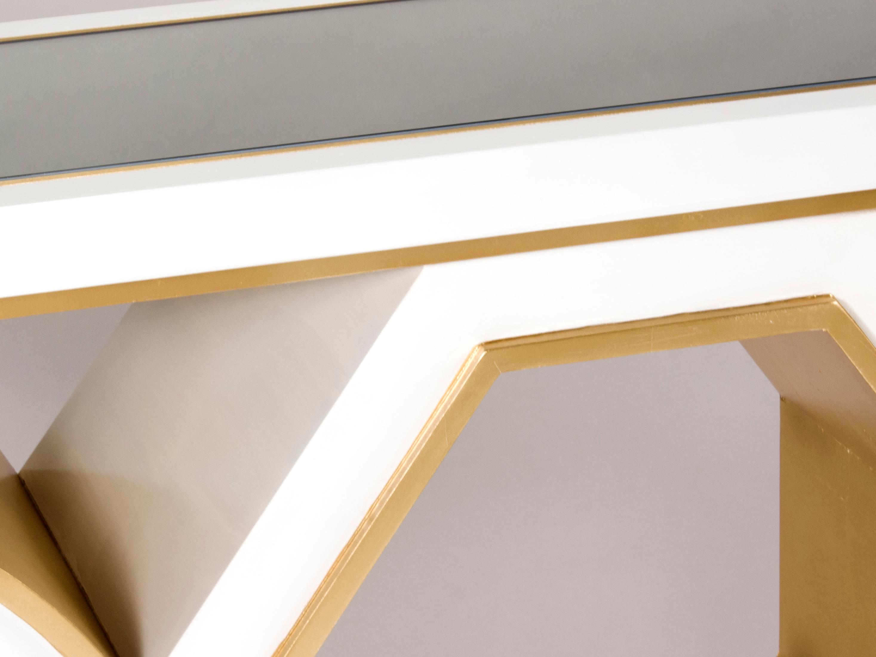 Artmax 62" Rectangular Glass White Gold Leaf Console Table