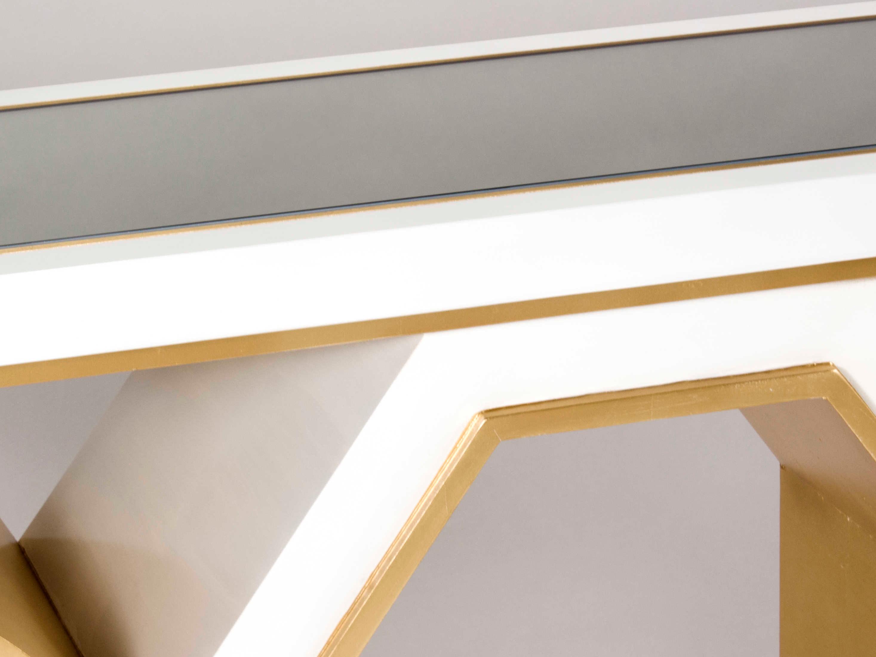 Artmax 62" Rectangular Glass White Gold Leaf Console Table