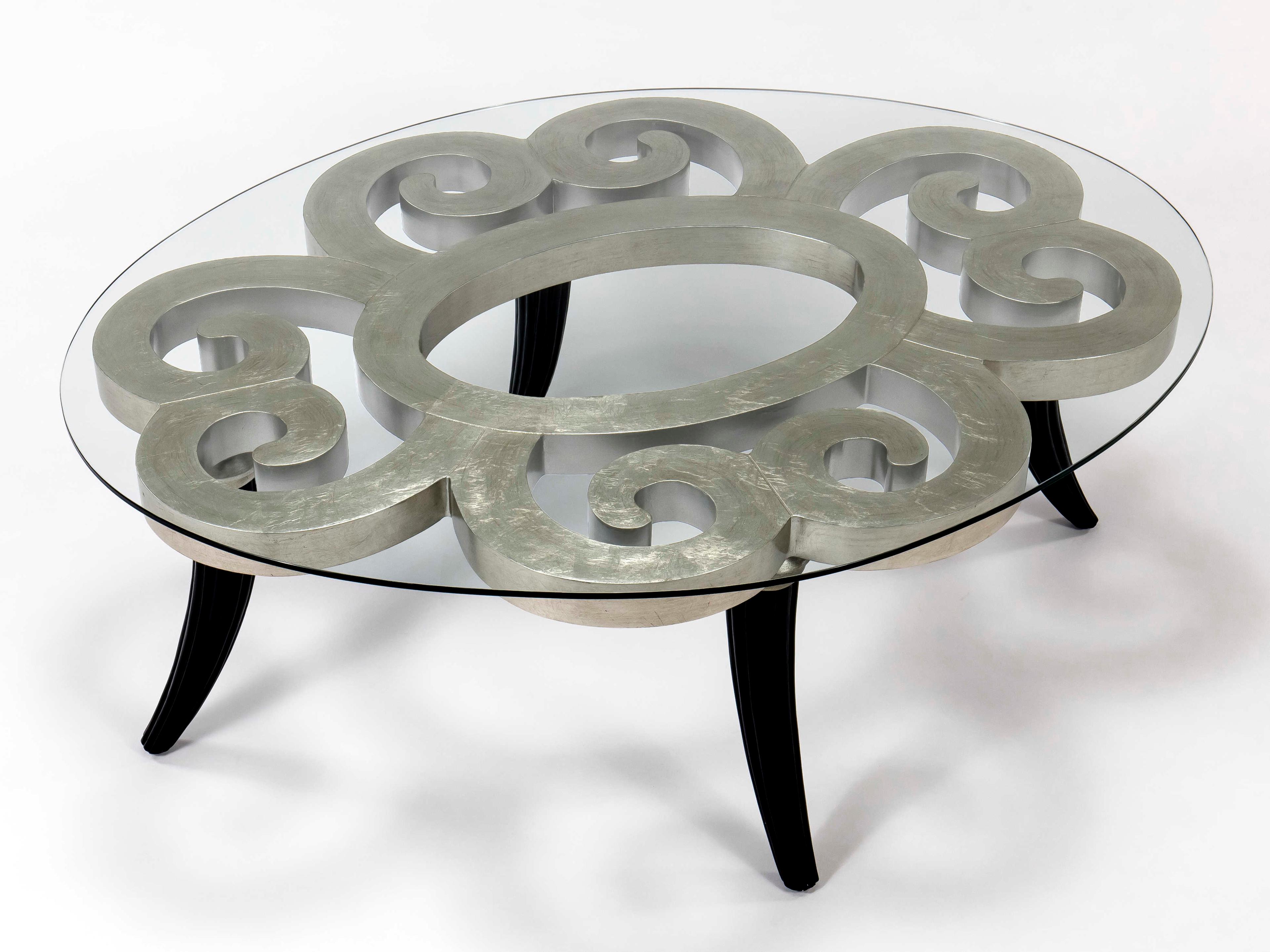 Artmax 52" Oval Glass Warm Silver Leaf Dark Espresso Coffee Table