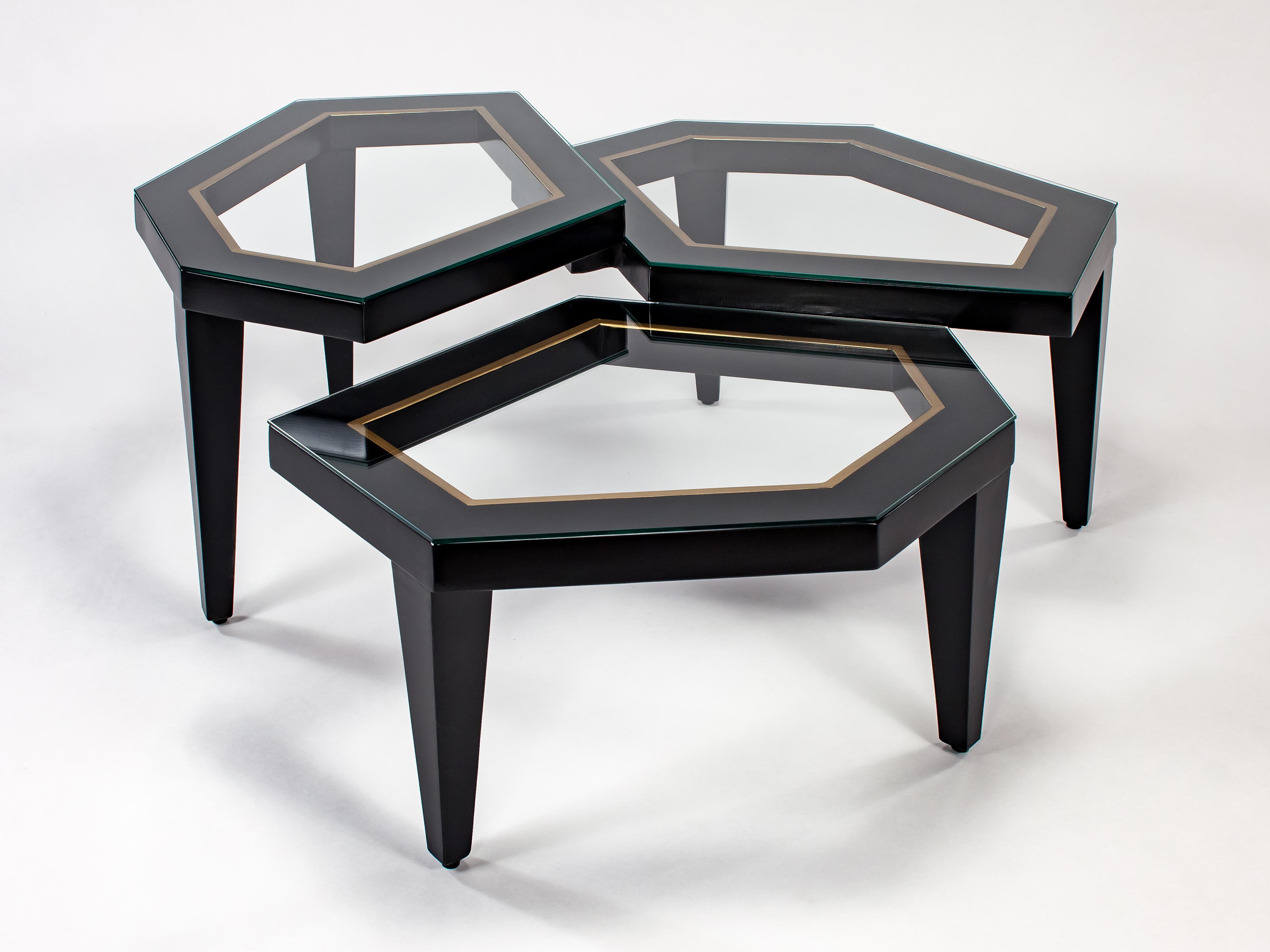 Artmax 49" Hexagon Glass Black Antique Gold Coffee Table