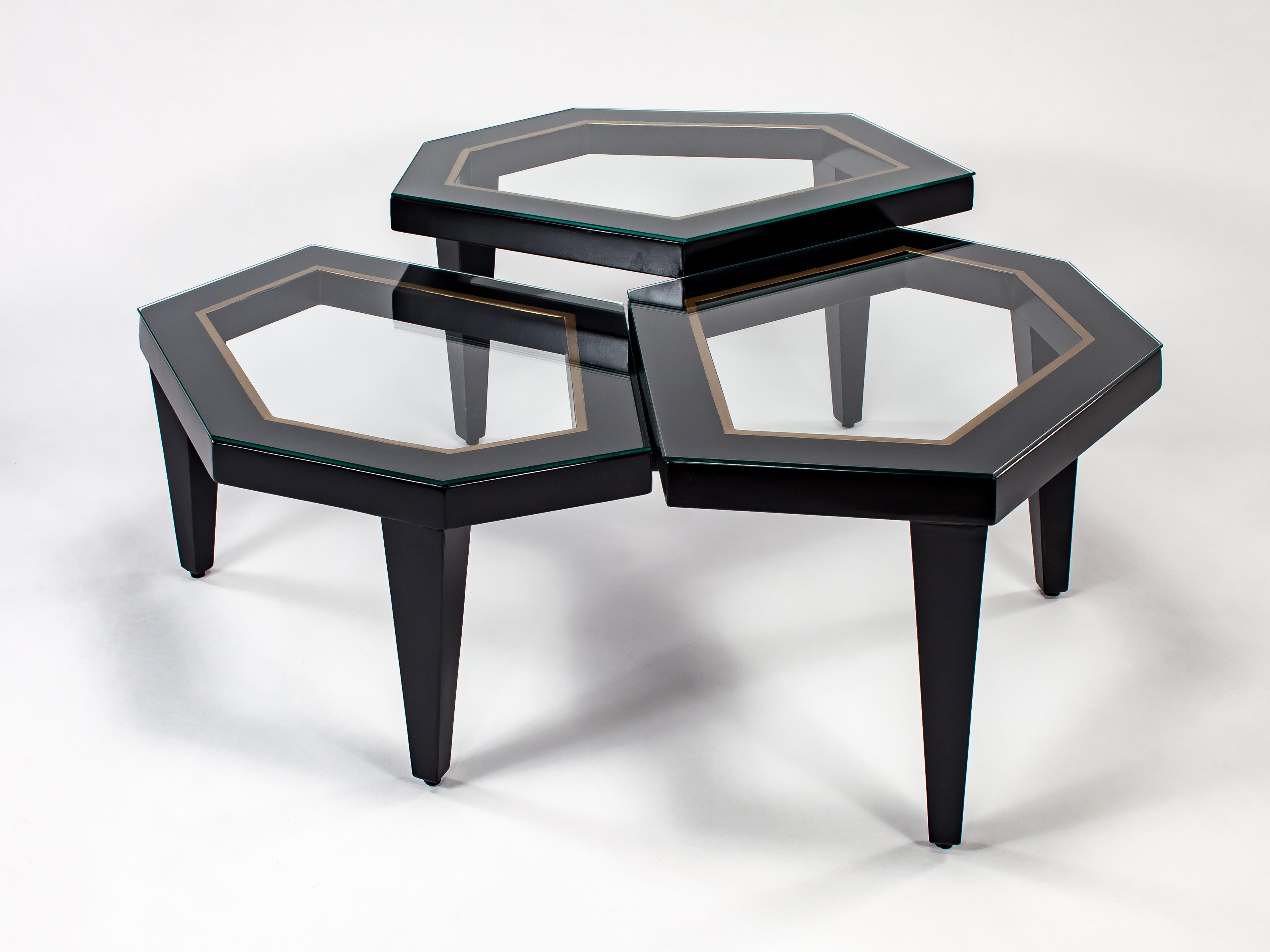 Artmax 49" Hexagon Glass Black Antique Gold Coffee Table