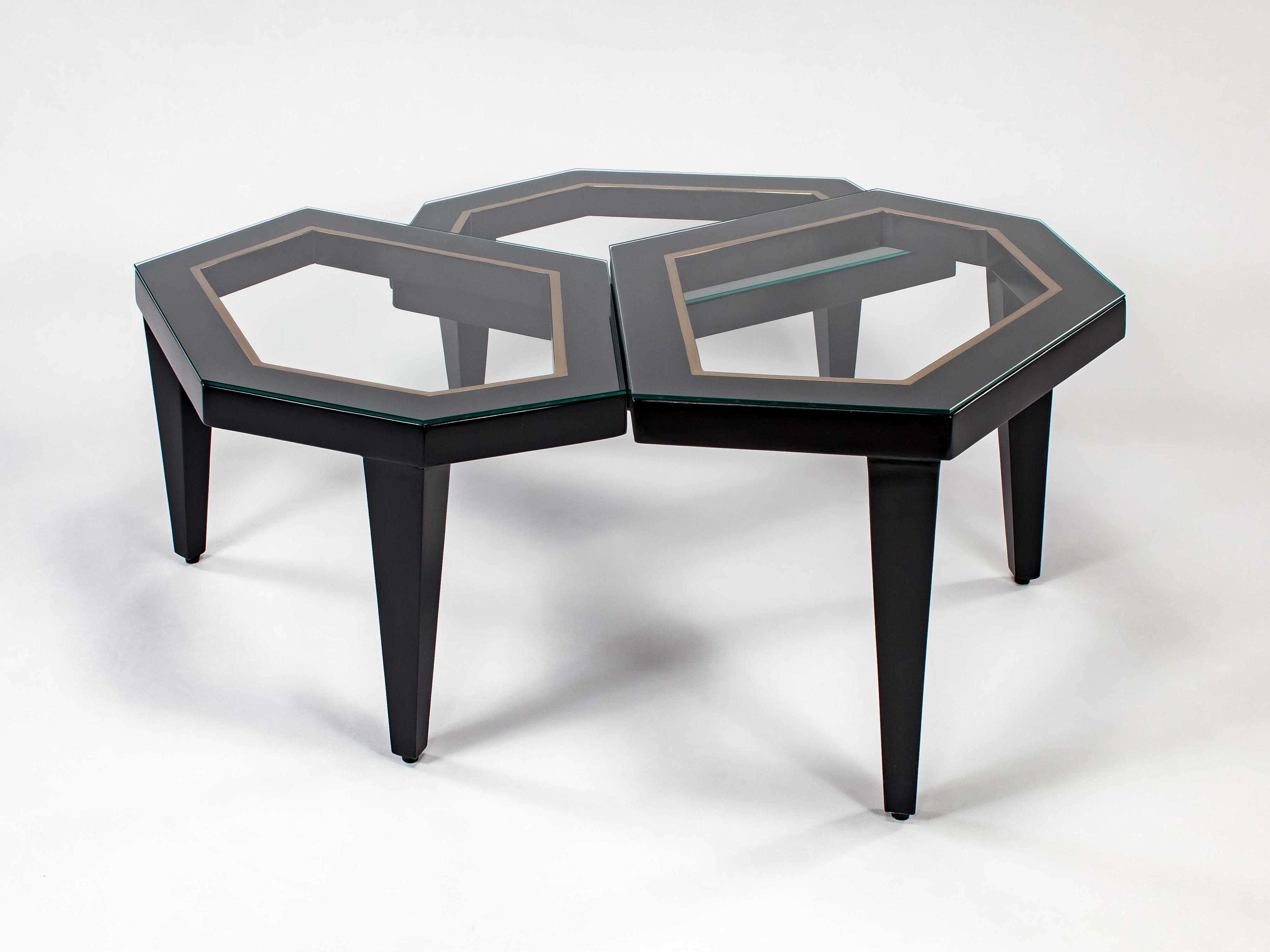 Artmax 49" Hexagon Glass Black Antique Gold Coffee Table