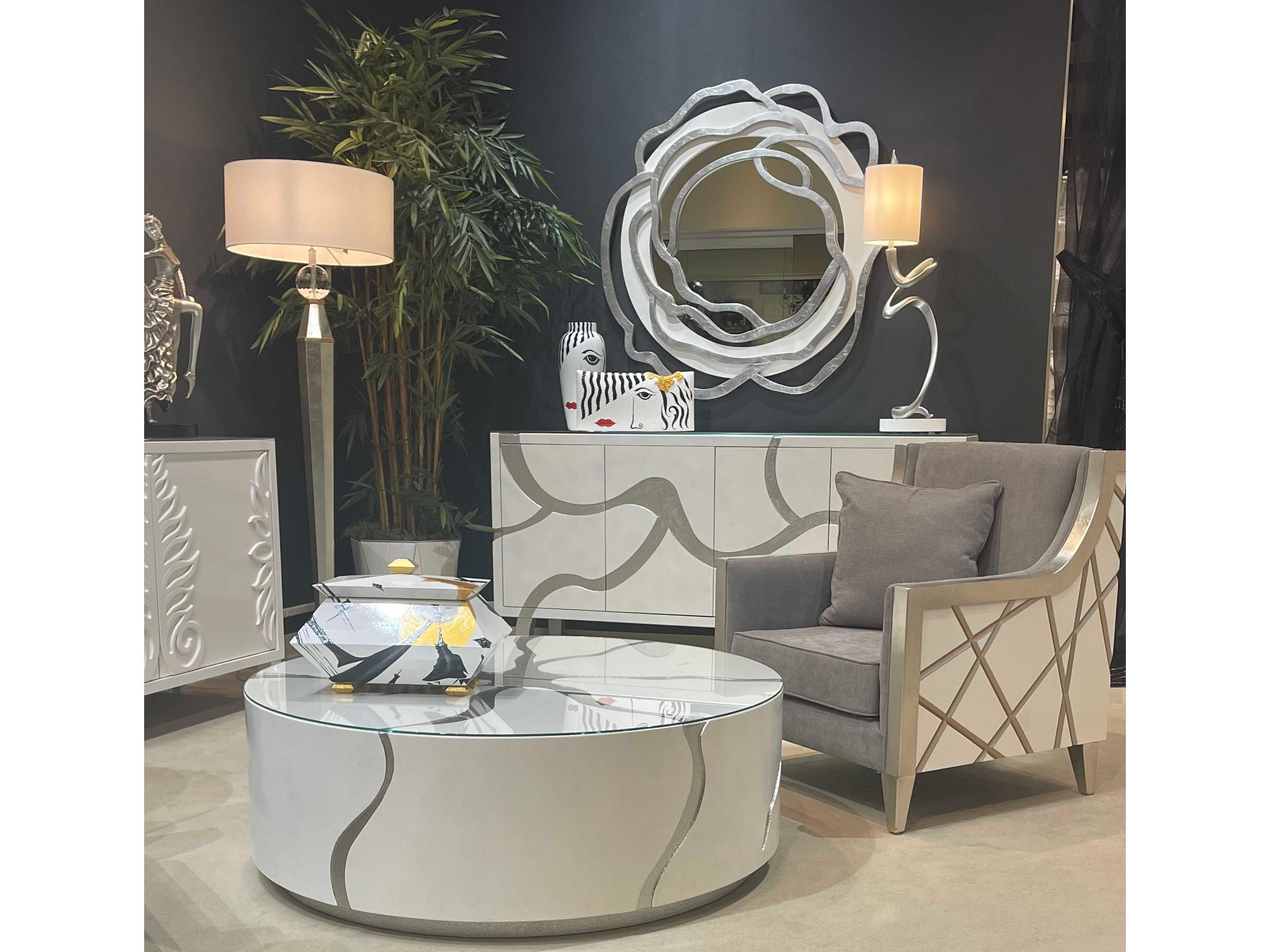 Artmax Round Wood Frosty White Gritty Silver Coffee Table