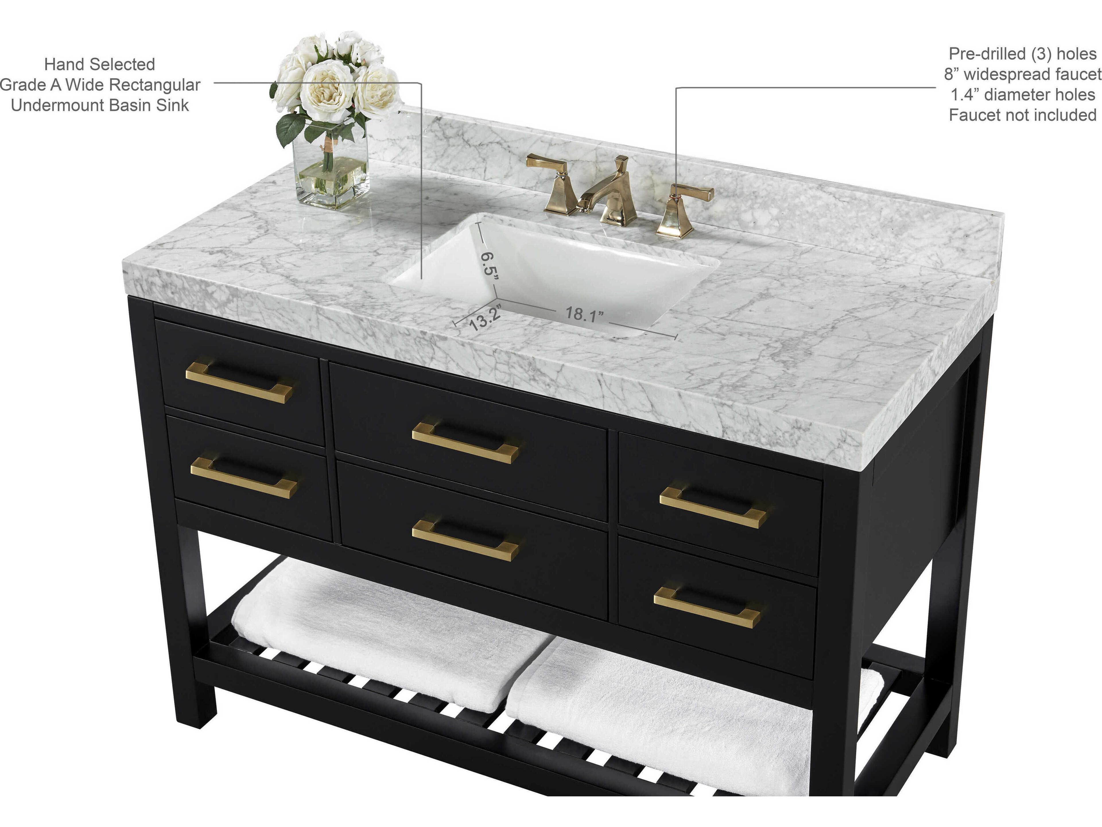 Ancerre Designs Elizabeth Black Onyx 48" Vanity