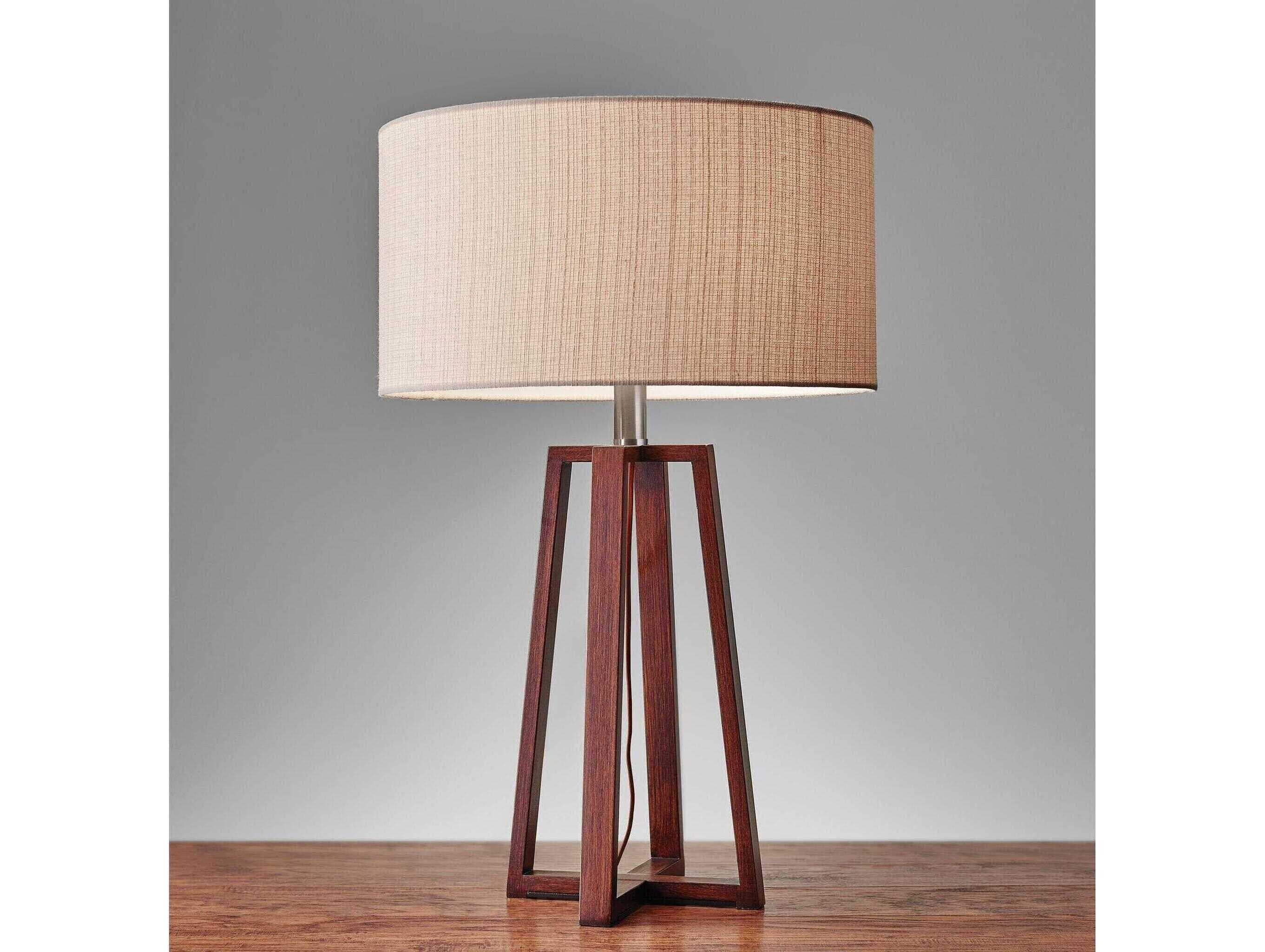 Adesso Quinn Walnut Birch Natural Fiber Linen Brown Table Lamp
