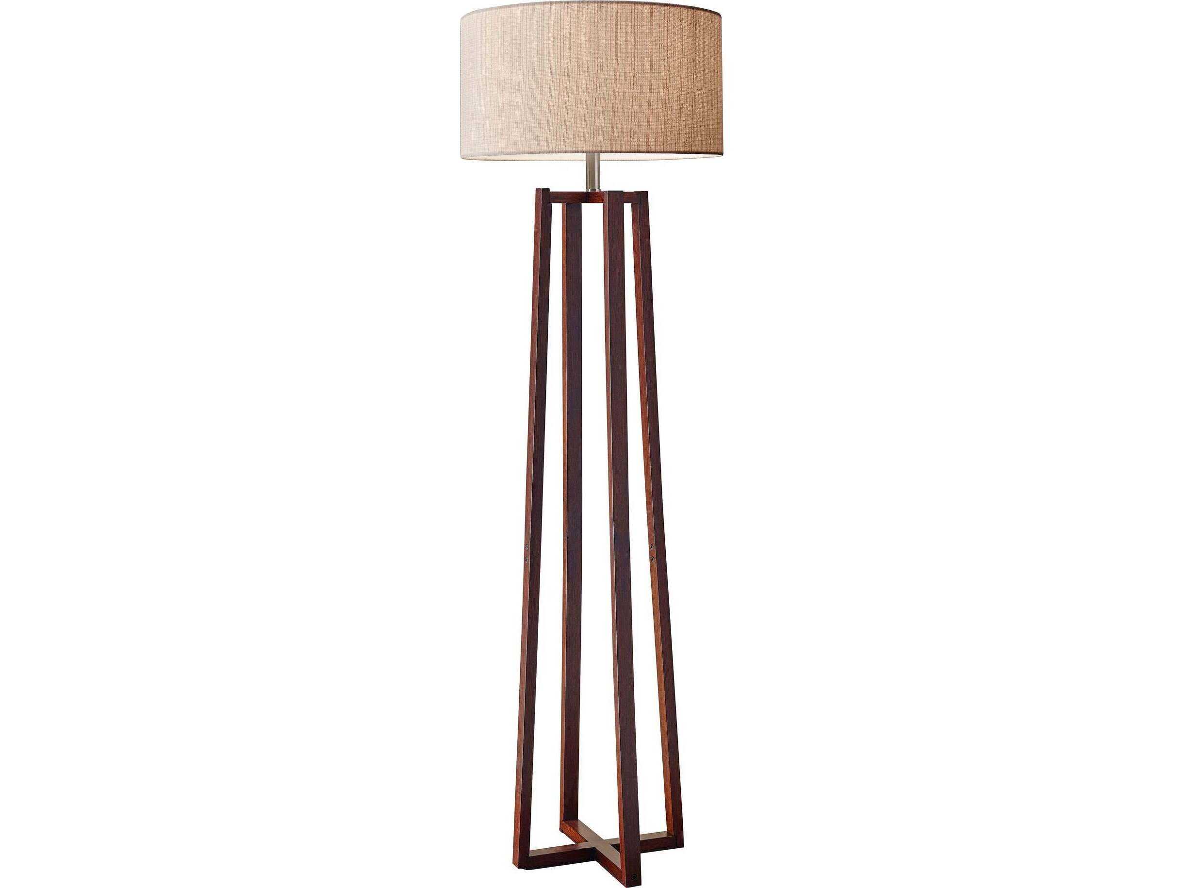 Adesso Quinn Walnut Birch Natural Fiber Linen Brown Floor Lamp