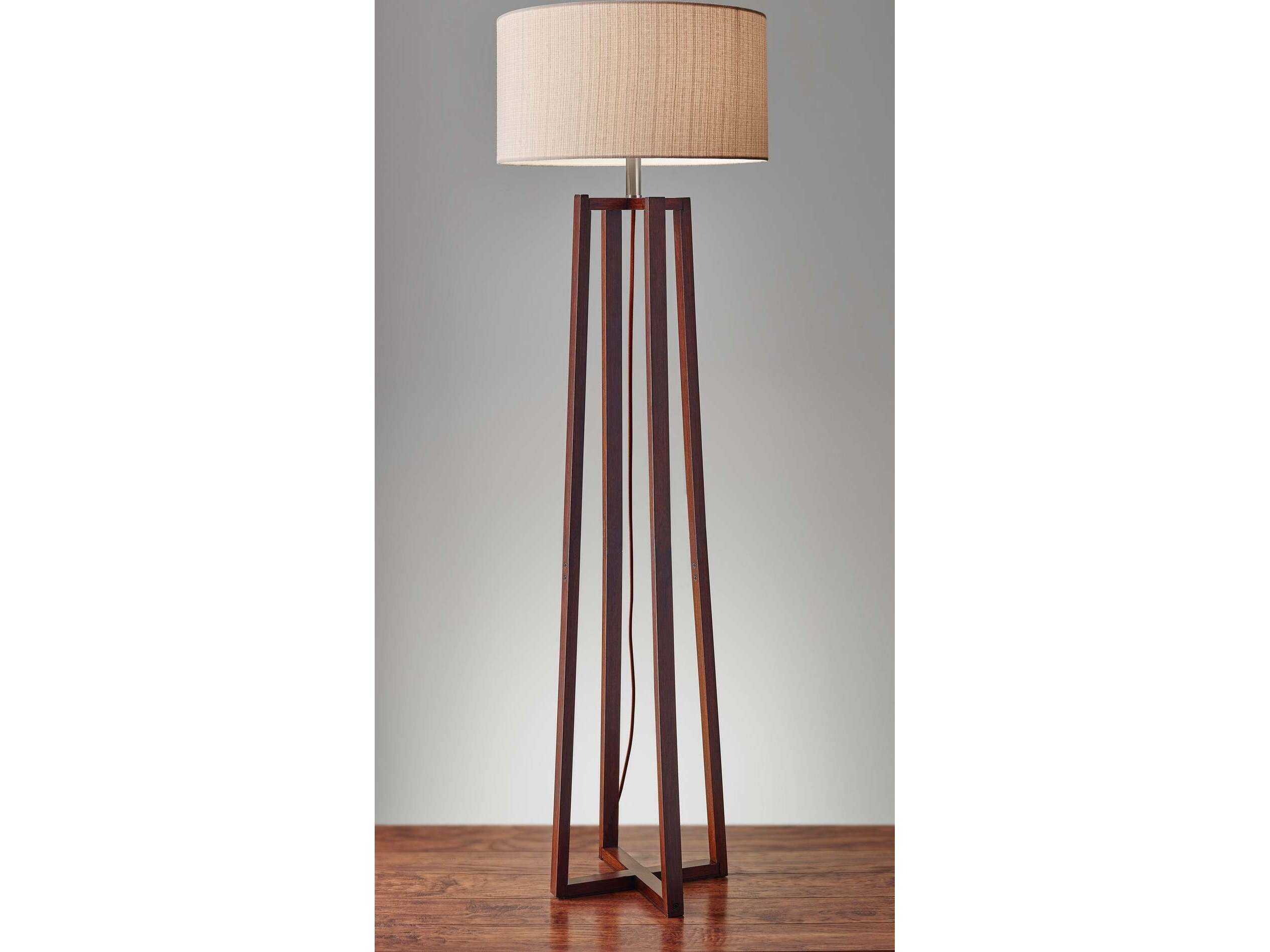 Adesso Quinn Walnut Birch Natural Fiber Linen Brown Floor Lamp