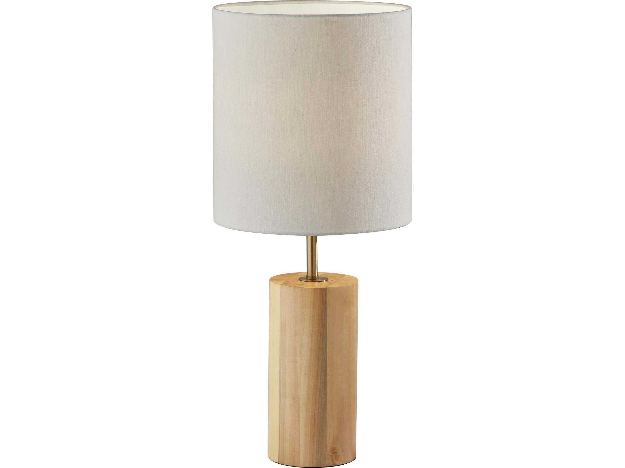 Adesso Dean Natural Oak Antique Brass White Textured Fabric Brown Buffet Lamp