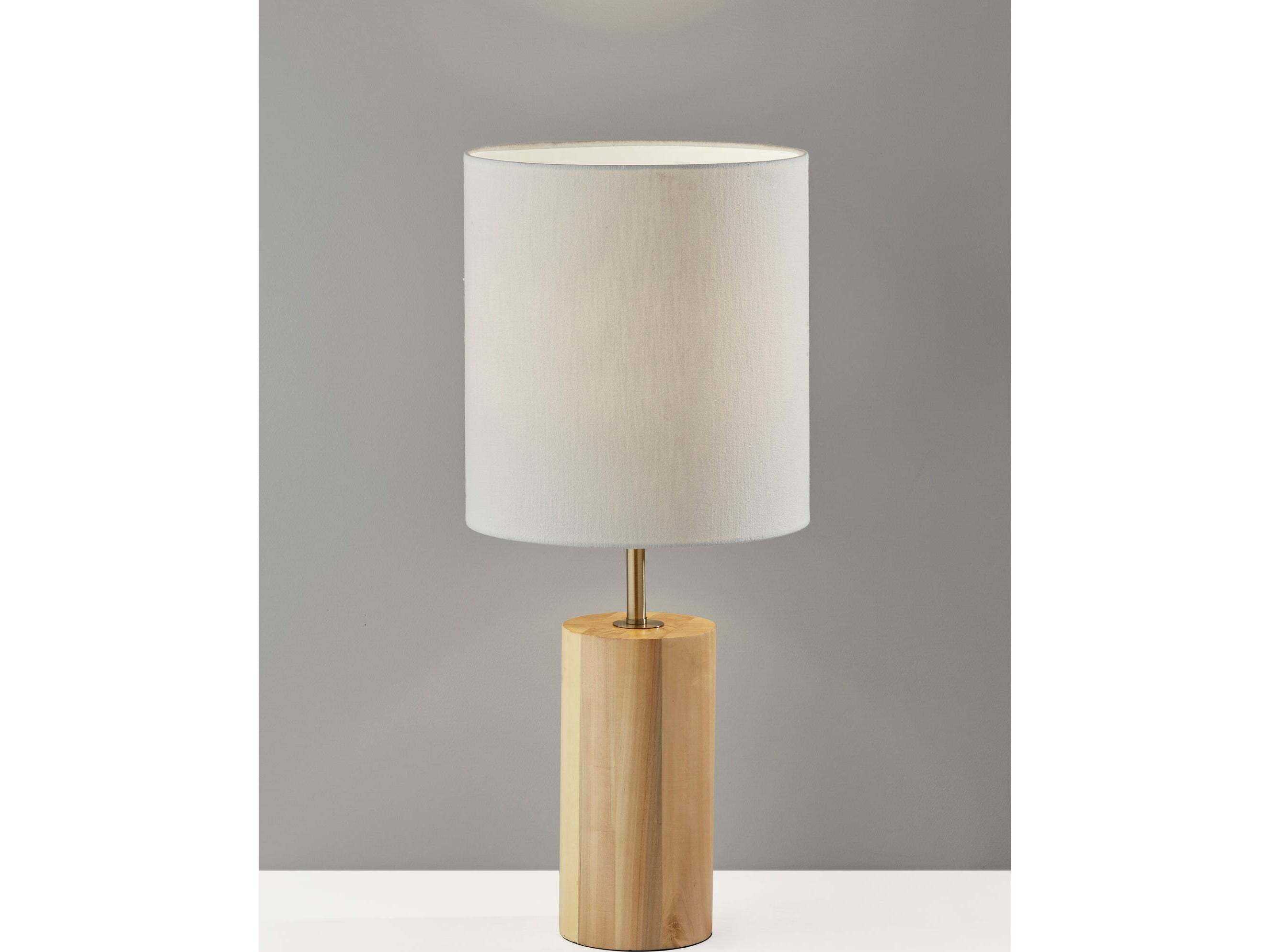 Adesso Dean Natural Oak Antique Brass White Textured Fabric Brown Buffet Lamp