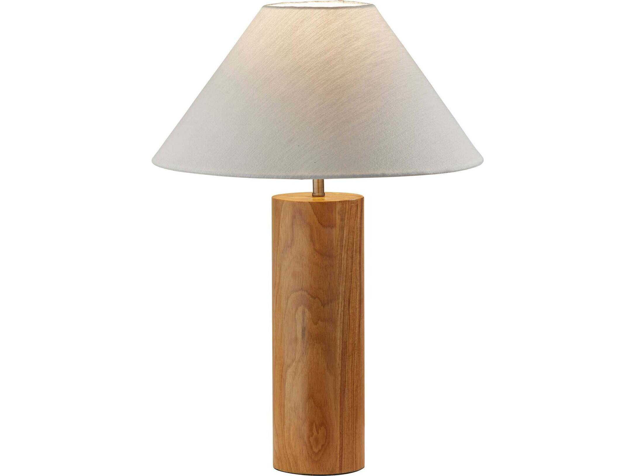Adesso Martin Natural Oak Antique Brass White Textured Fabric Brown Buffet Lamp