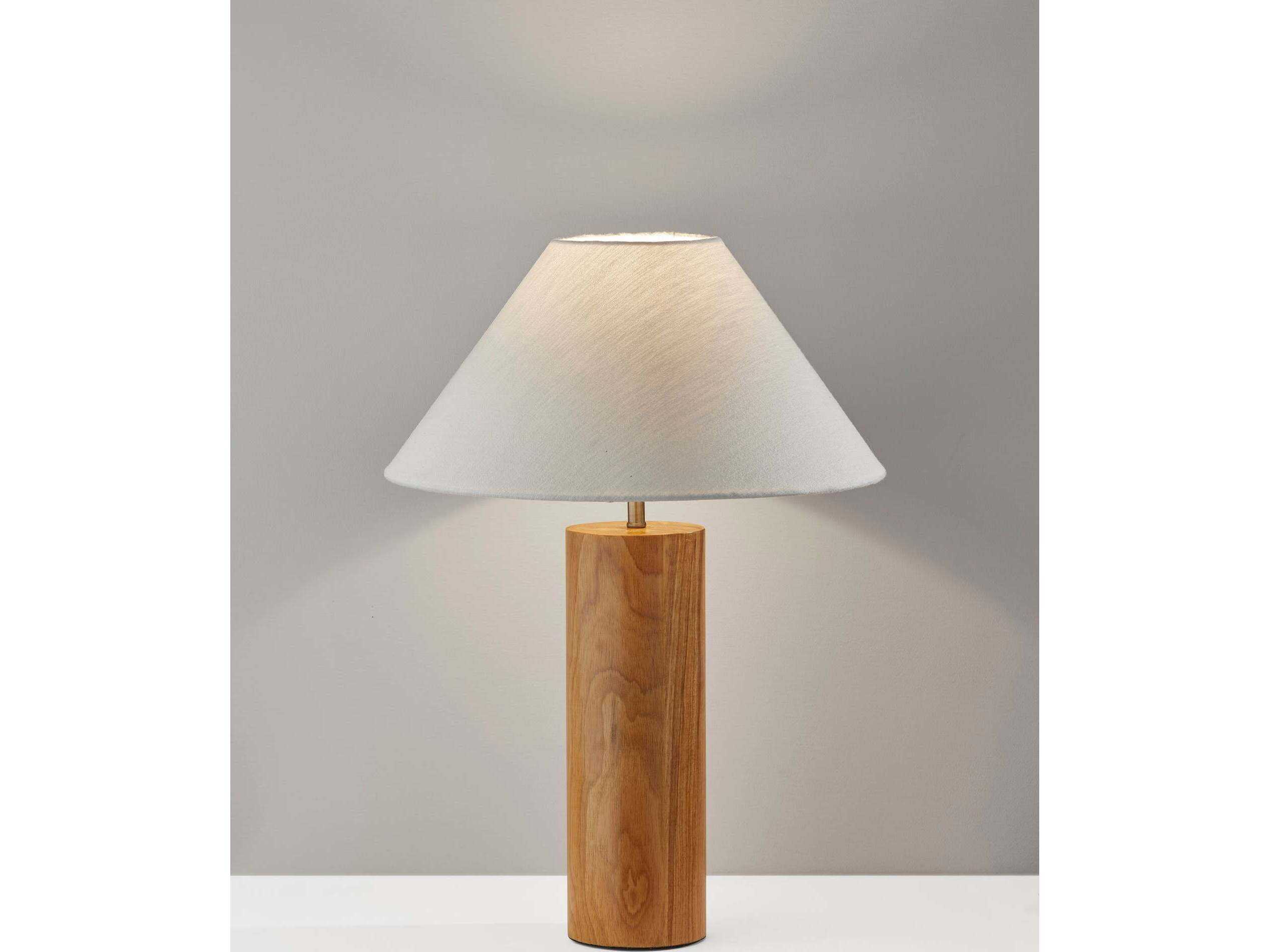Adesso Martin Natural Oak Antique Brass White Textured Fabric Brown Buffet Lamp