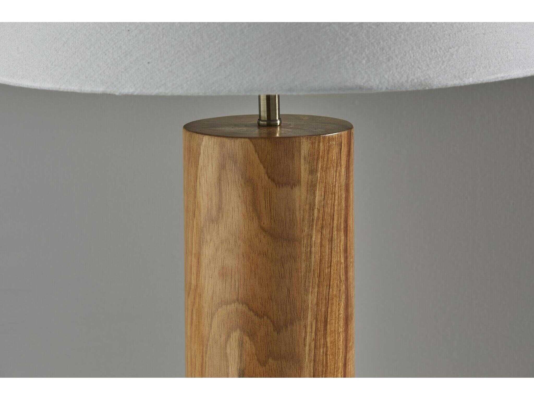 Adesso Martin Natural Oak Antique Brass White Textured Fabric Brown Buffet Lamp