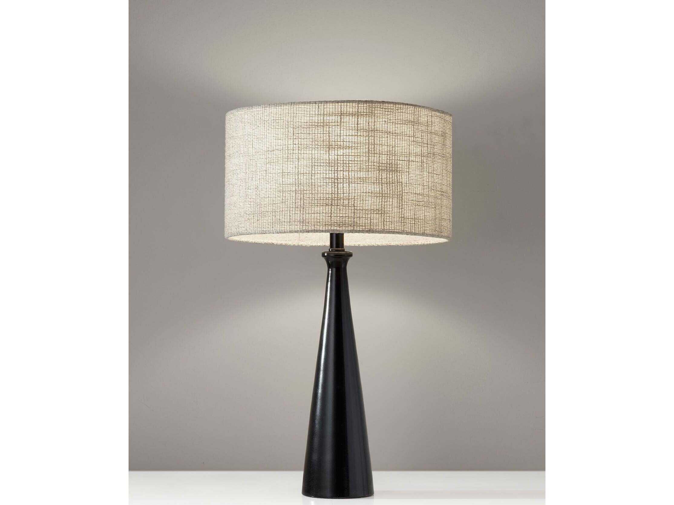 Adesso Linda Black Cream Light Brown Textured Fabric Table Lamp
