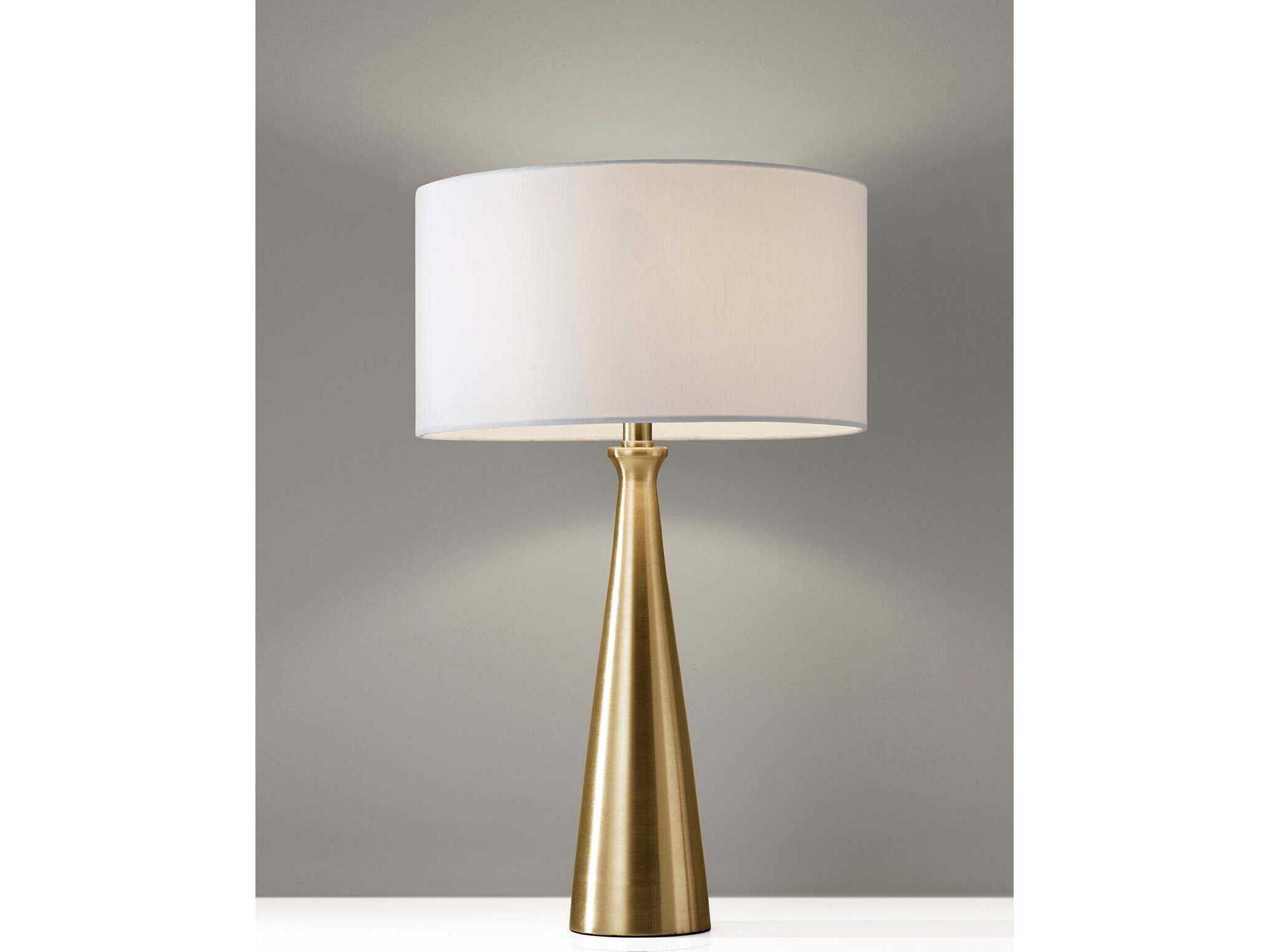 Adesso Linda Antique Brass Smooth White Linen Table Lamp