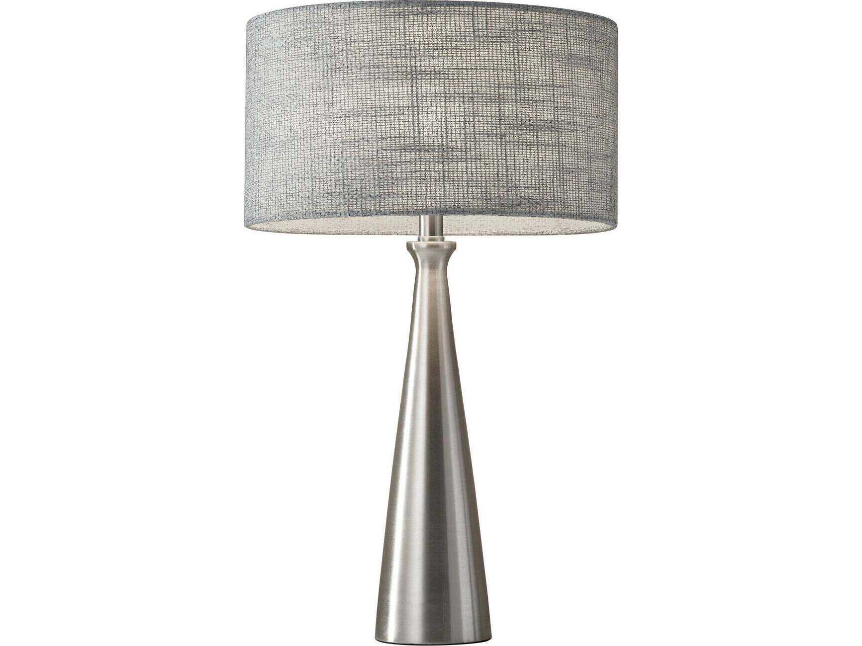 Adesso Linda Brushed Steel Light Grey Textured Fabric Silver Table Lamp