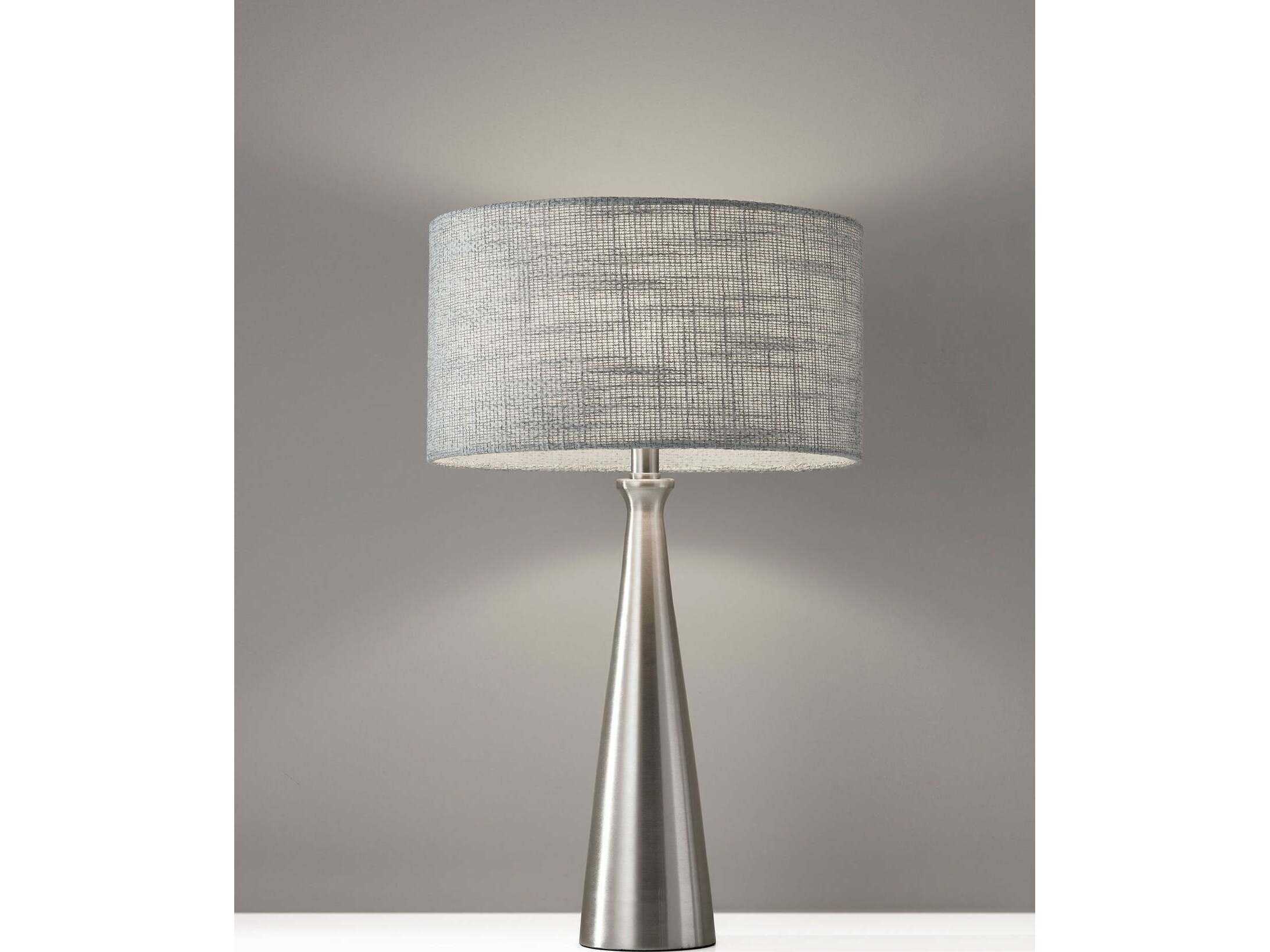 Adesso Linda Brushed Steel Light Grey Textured Fabric Silver Table Lamp