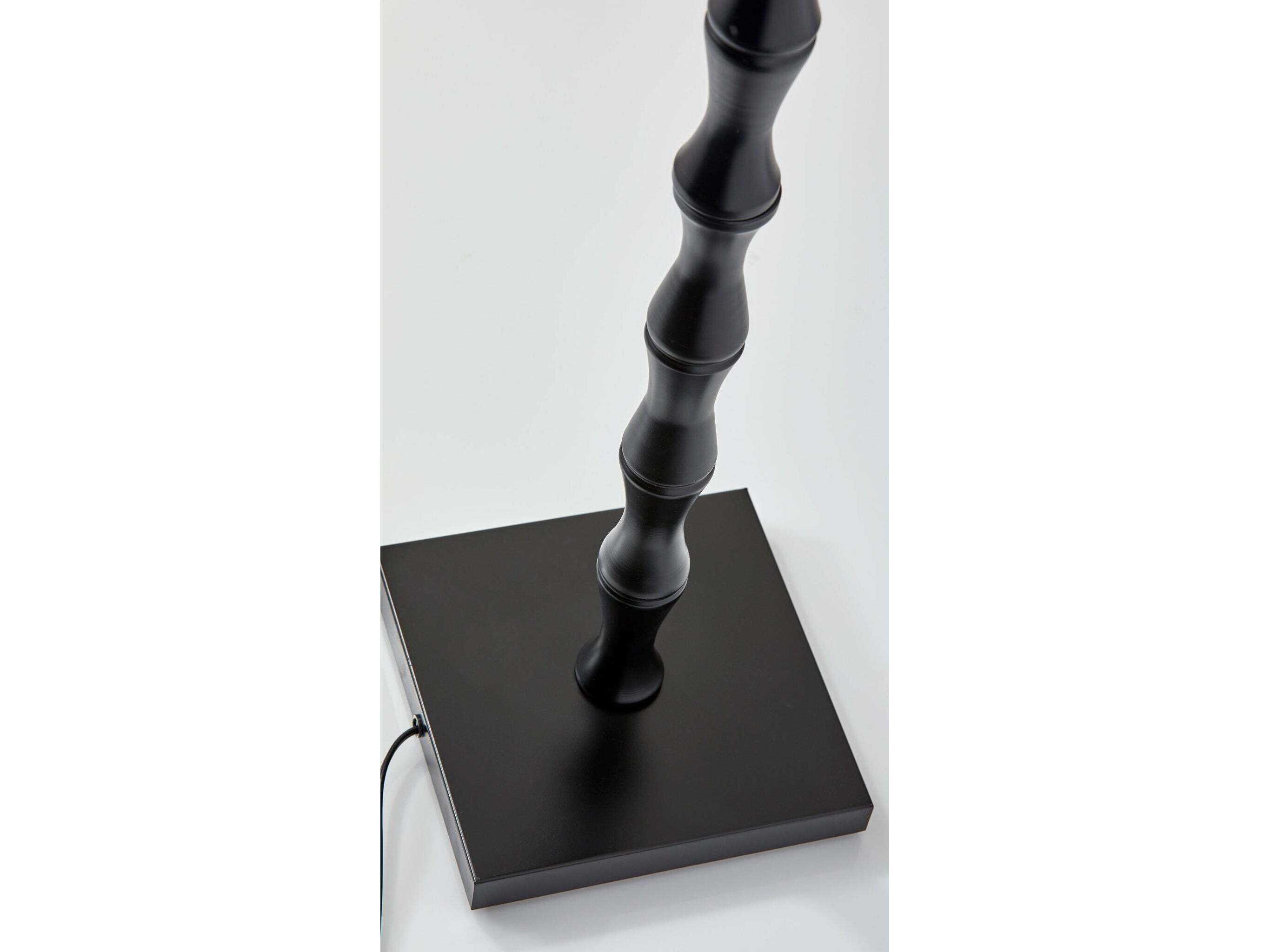 Adesso Stratton Painted Black Brown Burlap Bell Floor Lamp