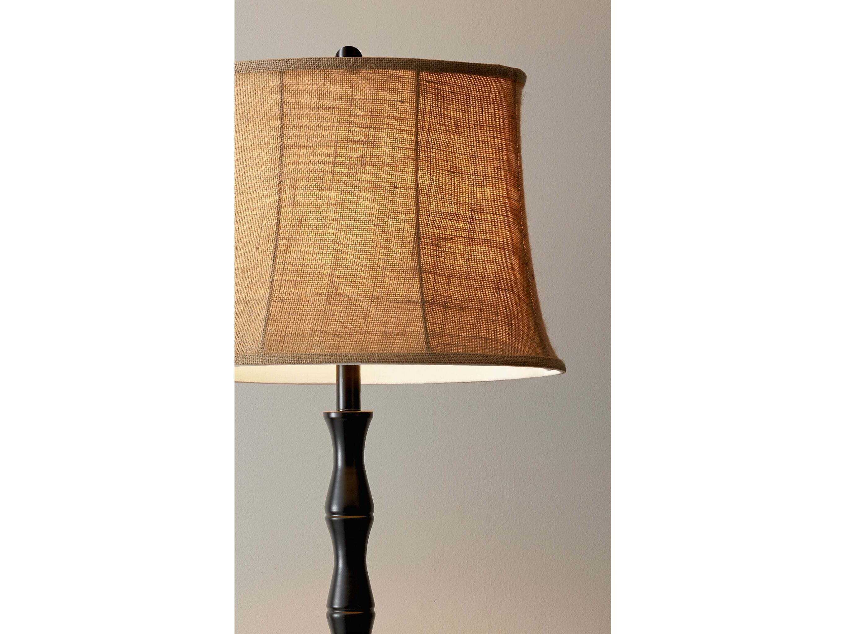 Adesso Stratton Painted Black Brown Burlap Bell Floor Lamp