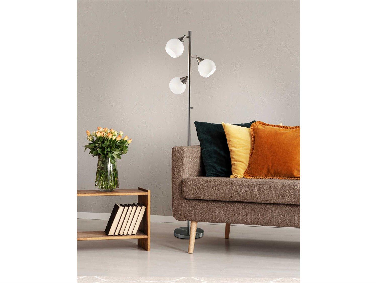 Adesso Phillip Brushed Steel White Plastic Floor Lamp