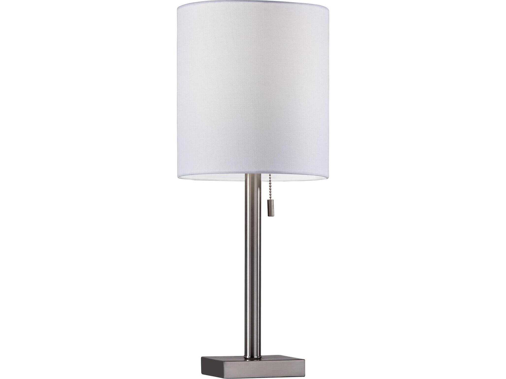 Adesso Liam Brushed Steel White Textured Fabric Table Lamp
