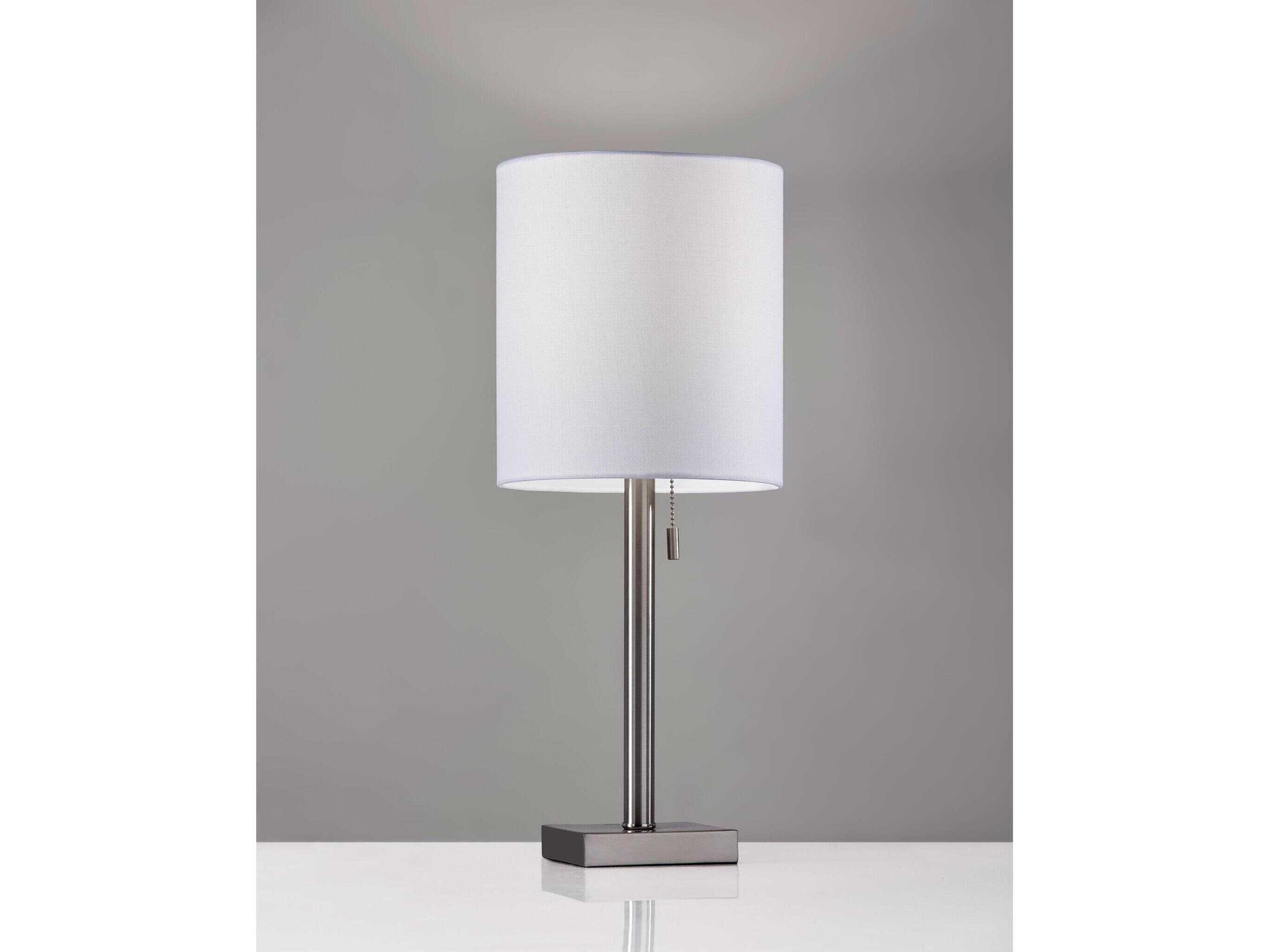 Adesso Liam Brushed Steel White Textured Fabric Table Lamp