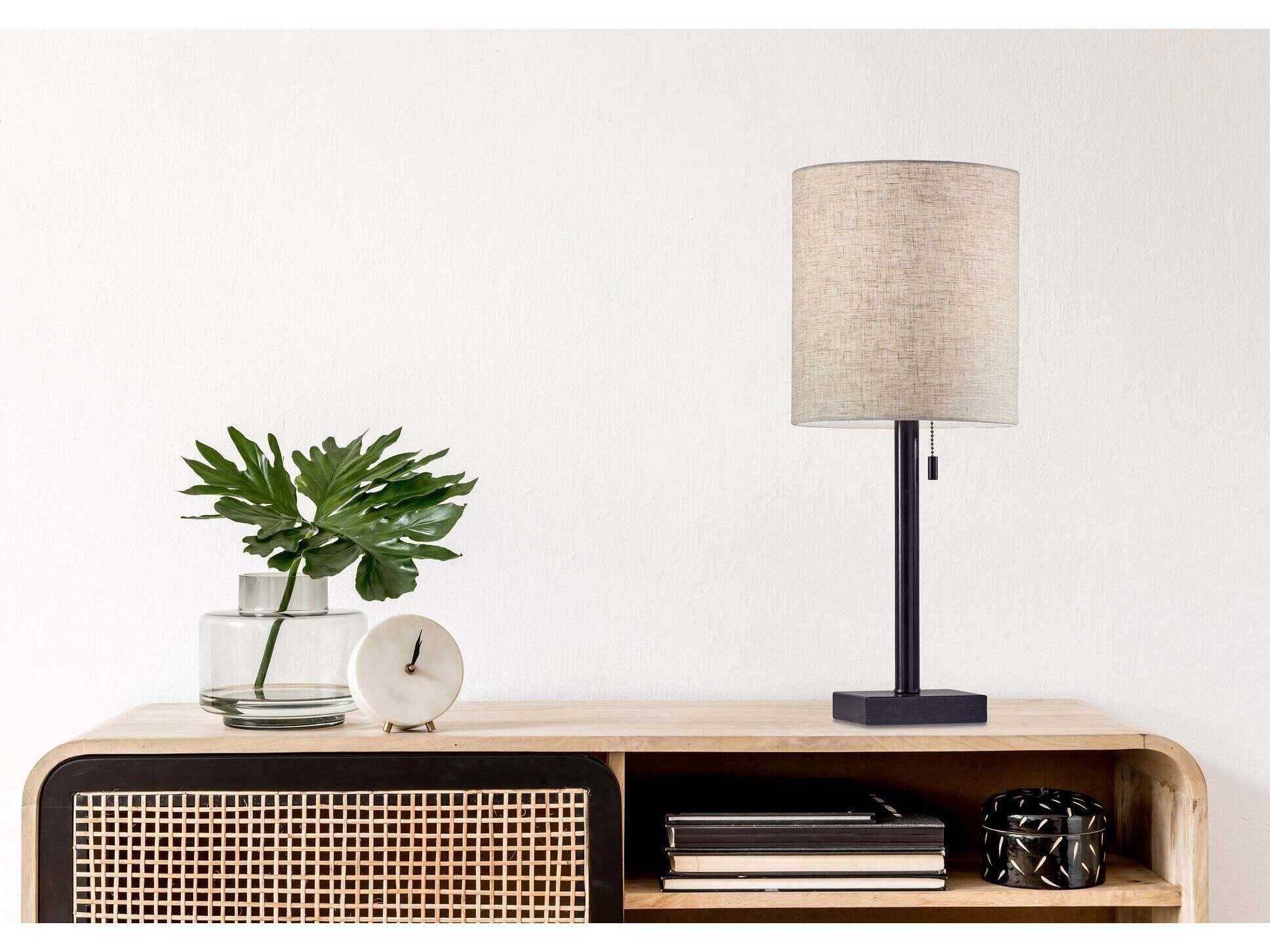 Adesso Liam Dark Bronze Natural Textured Fabric Table Lamp