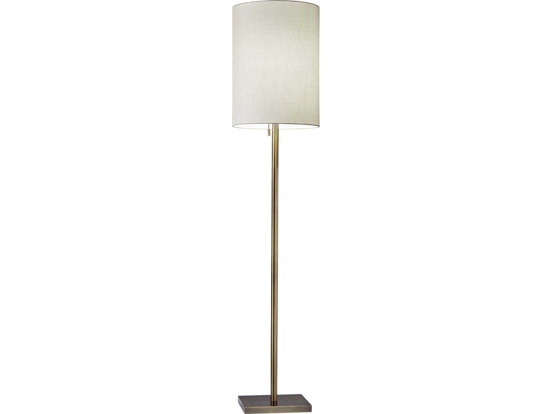 Adesso Liam Antique Brass Light Beige Textured Fabric Floor Lamp