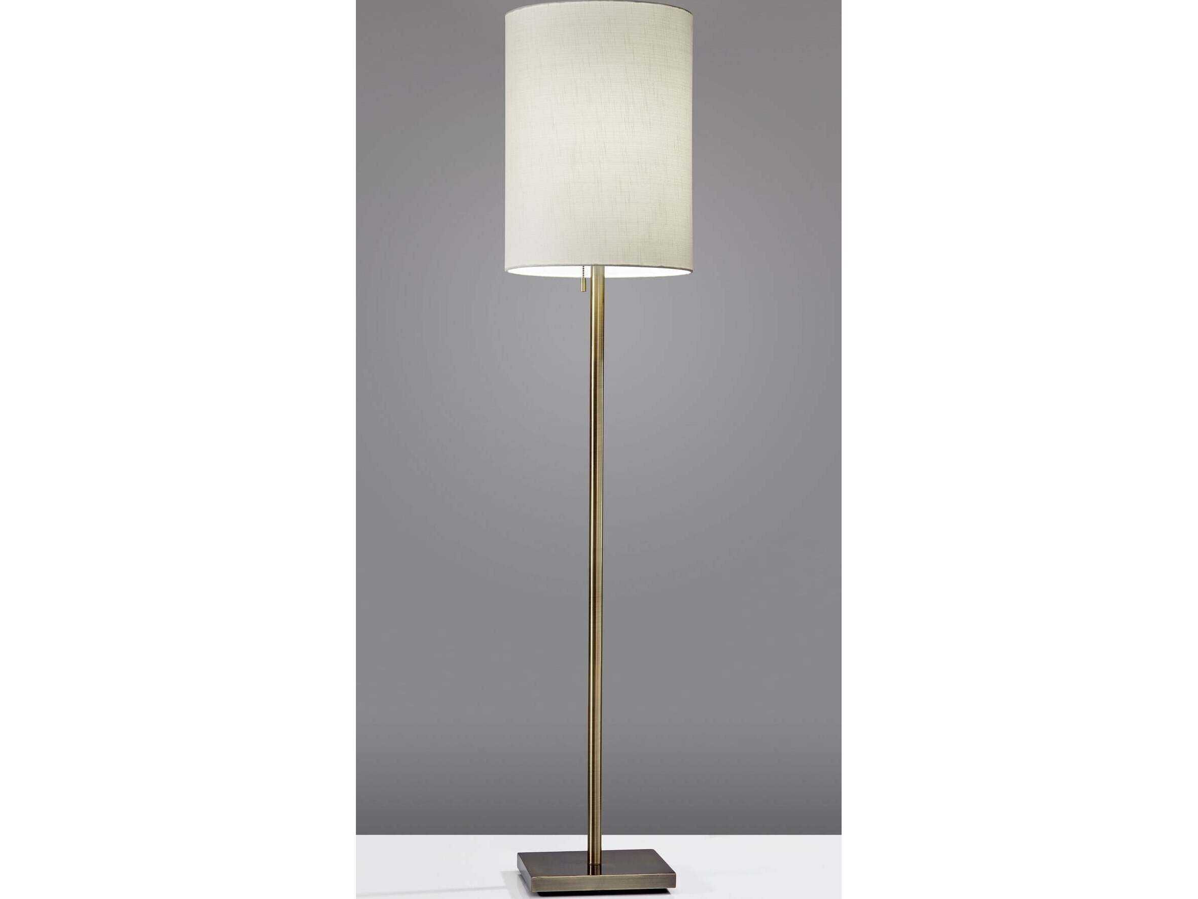 Adesso Liam Antique Brass Light Beige Textured Fabric Floor Lamp