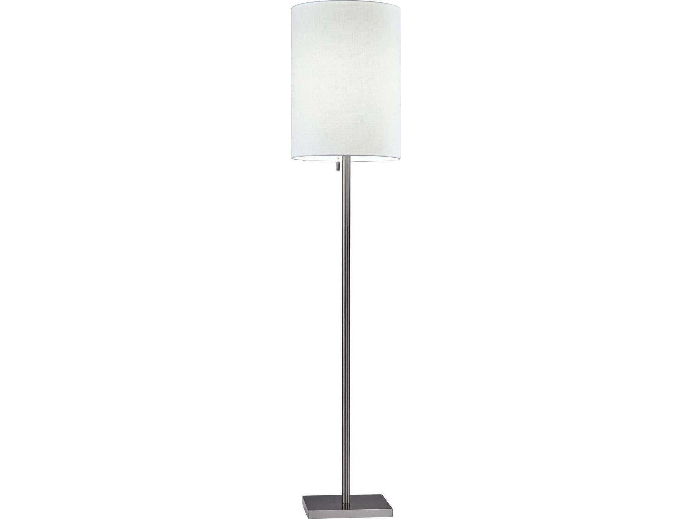 Adesso Liam Brushed Steel White Textured Fabric Floor Lamp