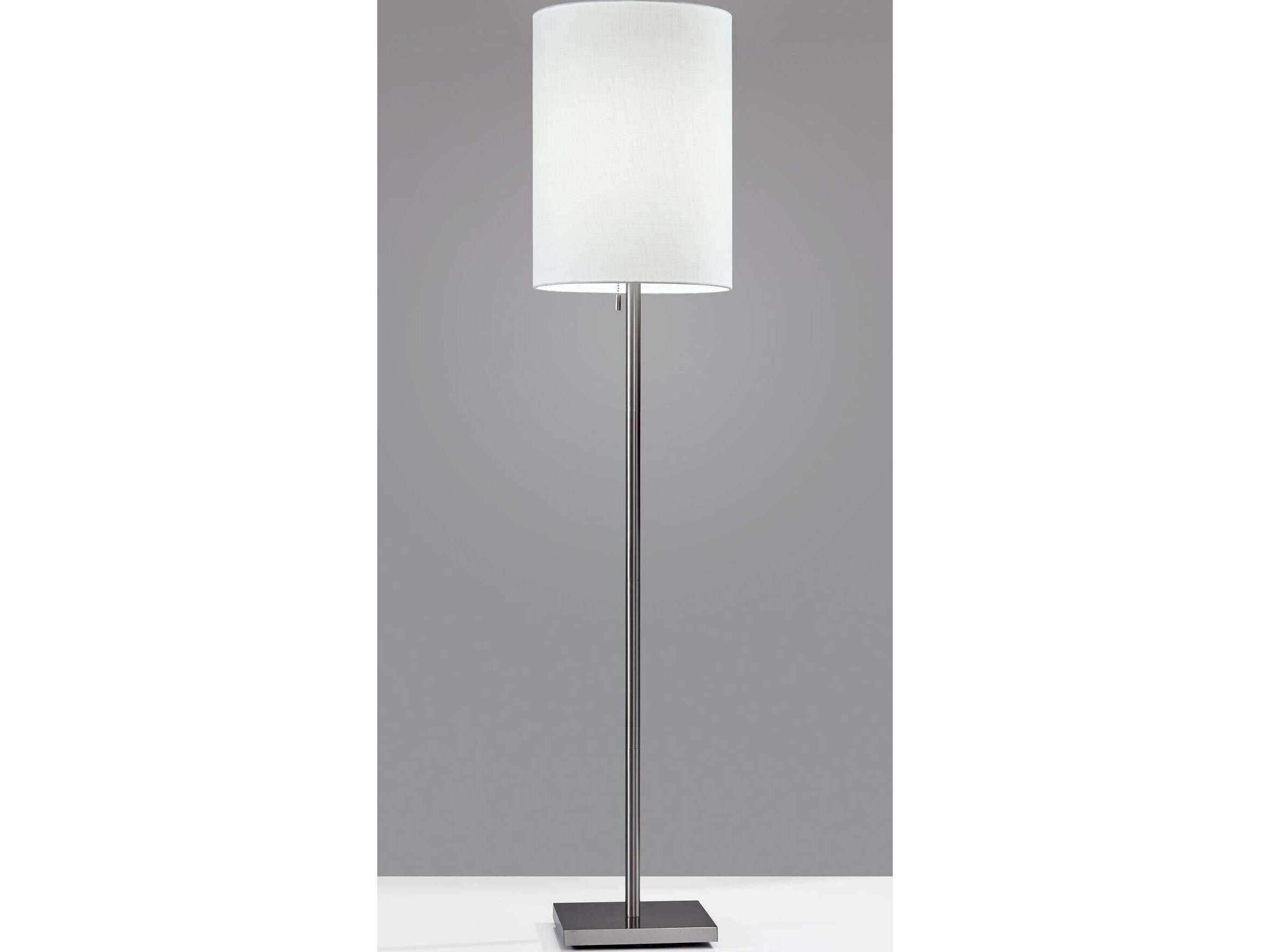 Adesso Liam Brushed Steel White Textured Fabric Floor Lamp