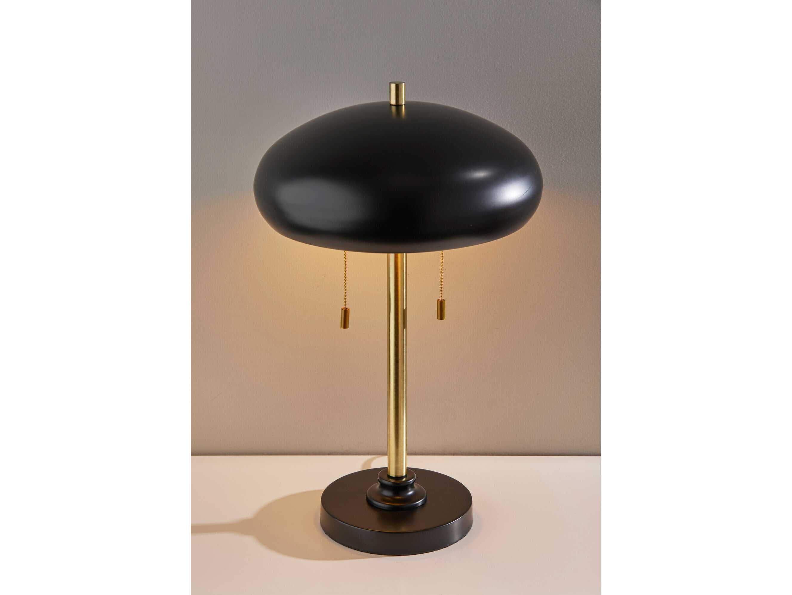 Adesso Cap Black Antique Brass Metal Table Lamp