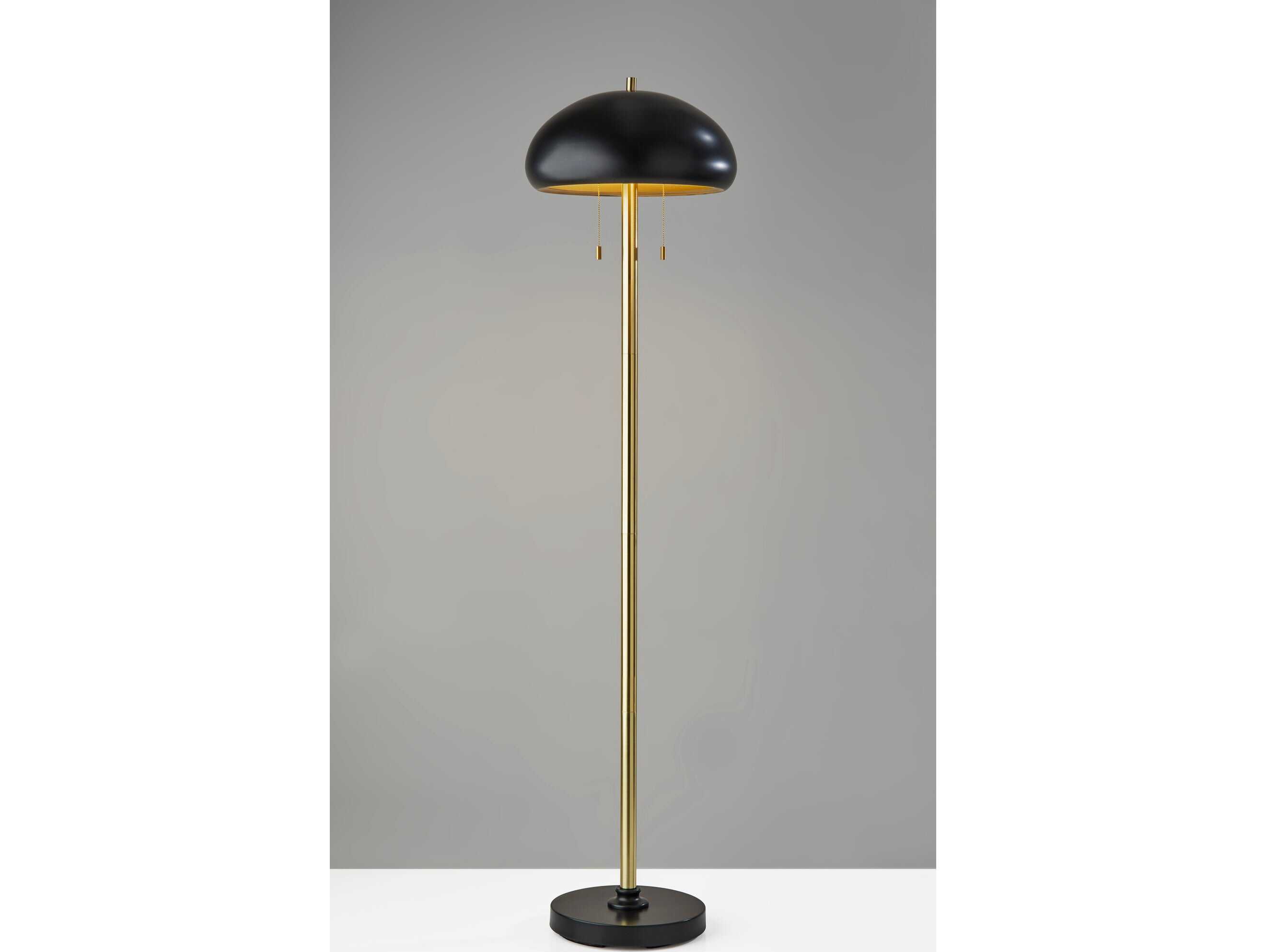 Adesso Cap Black Antique Brass Metal Floor Lamp