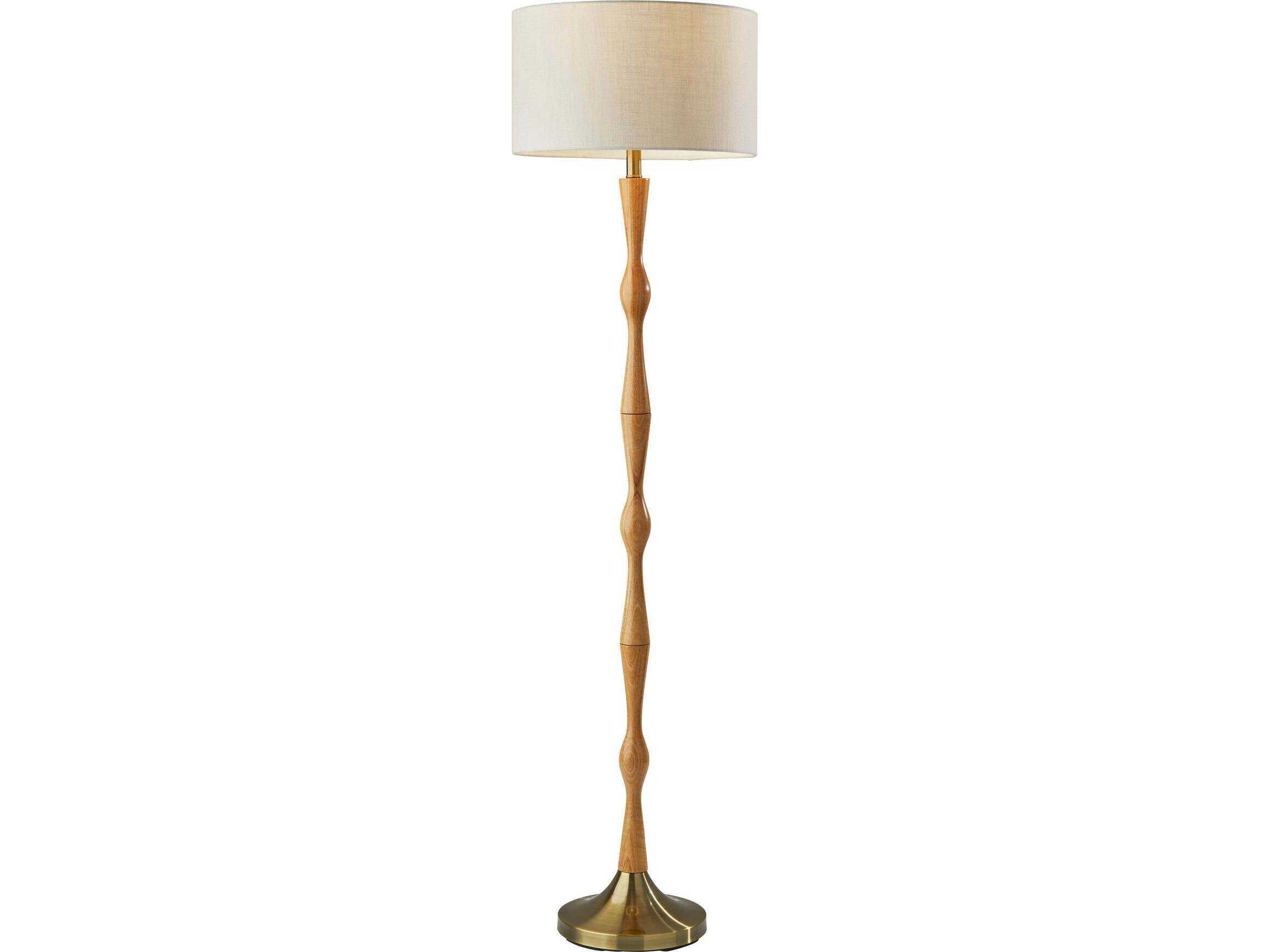 Adesso Eve Natural Oak Antique Brass Floor Lamp