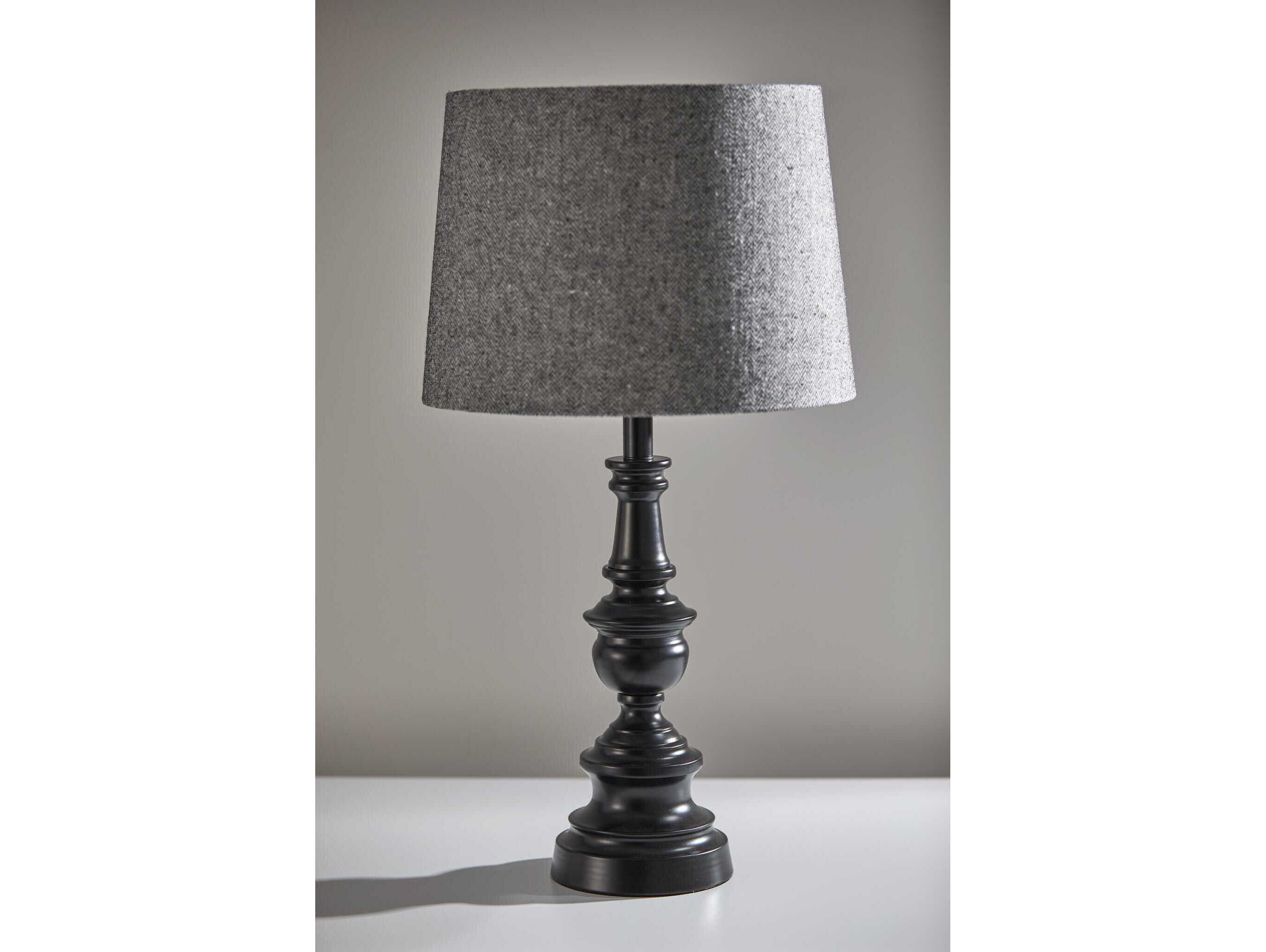 Adesso Chandler Dark Bronze Herringbone Fabric 3 Piece Floor and Table Lamp Set