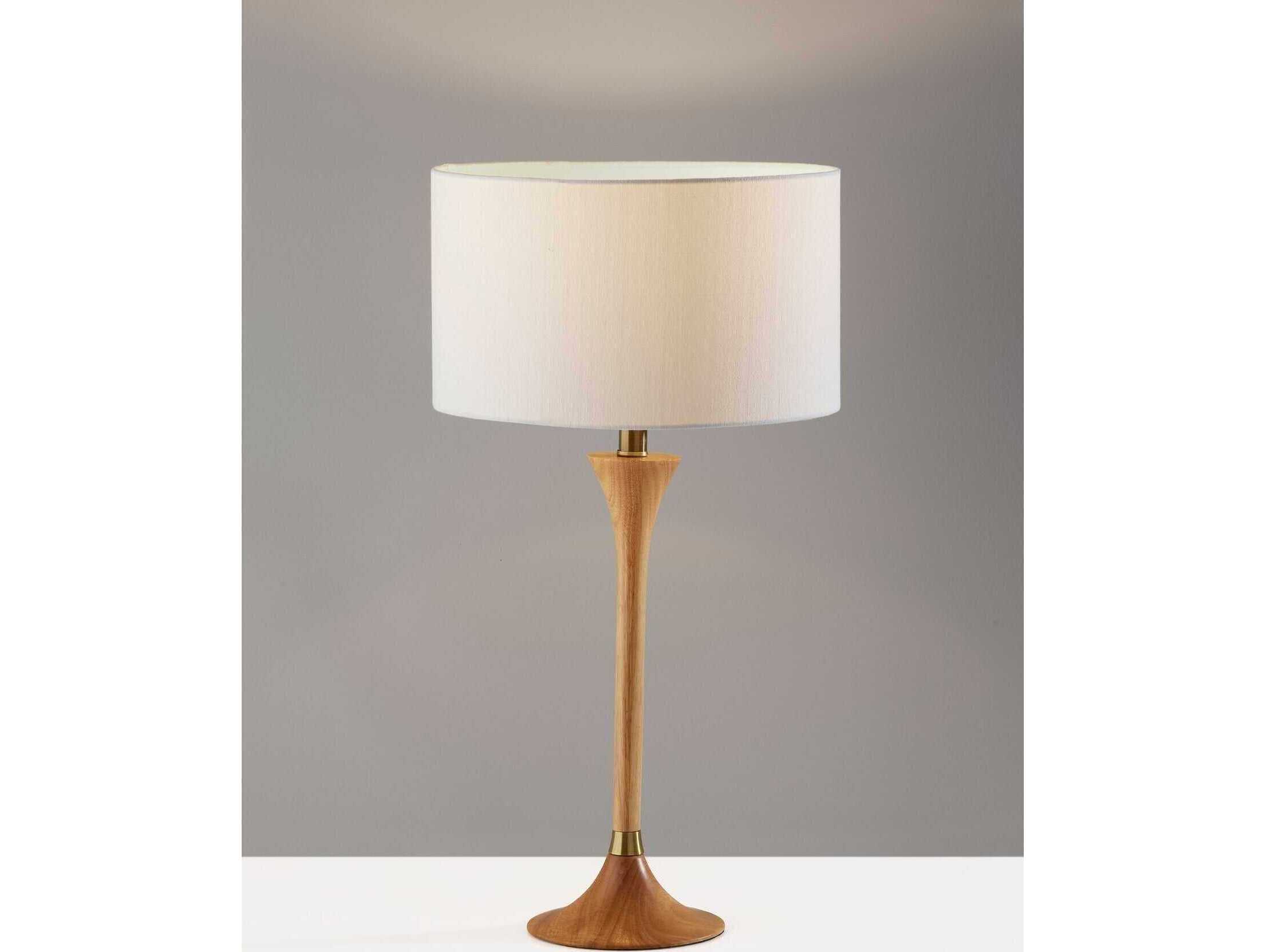 Adesso Rebecca Natural Antique Brass White Textured Fabric Wood Buffet Lamp