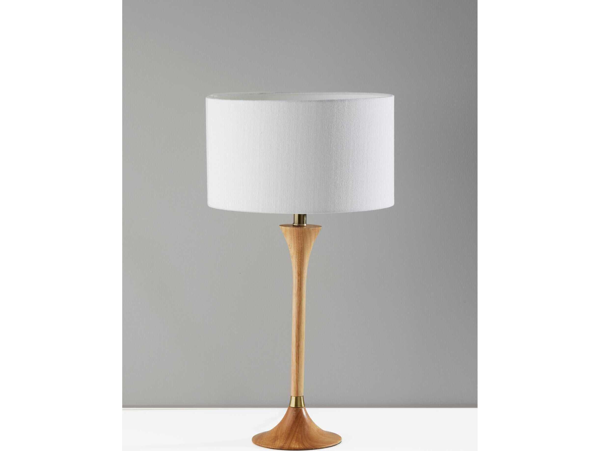 Adesso Rebecca Natural Antique Brass White Textured Fabric Wood Buffet Lamp